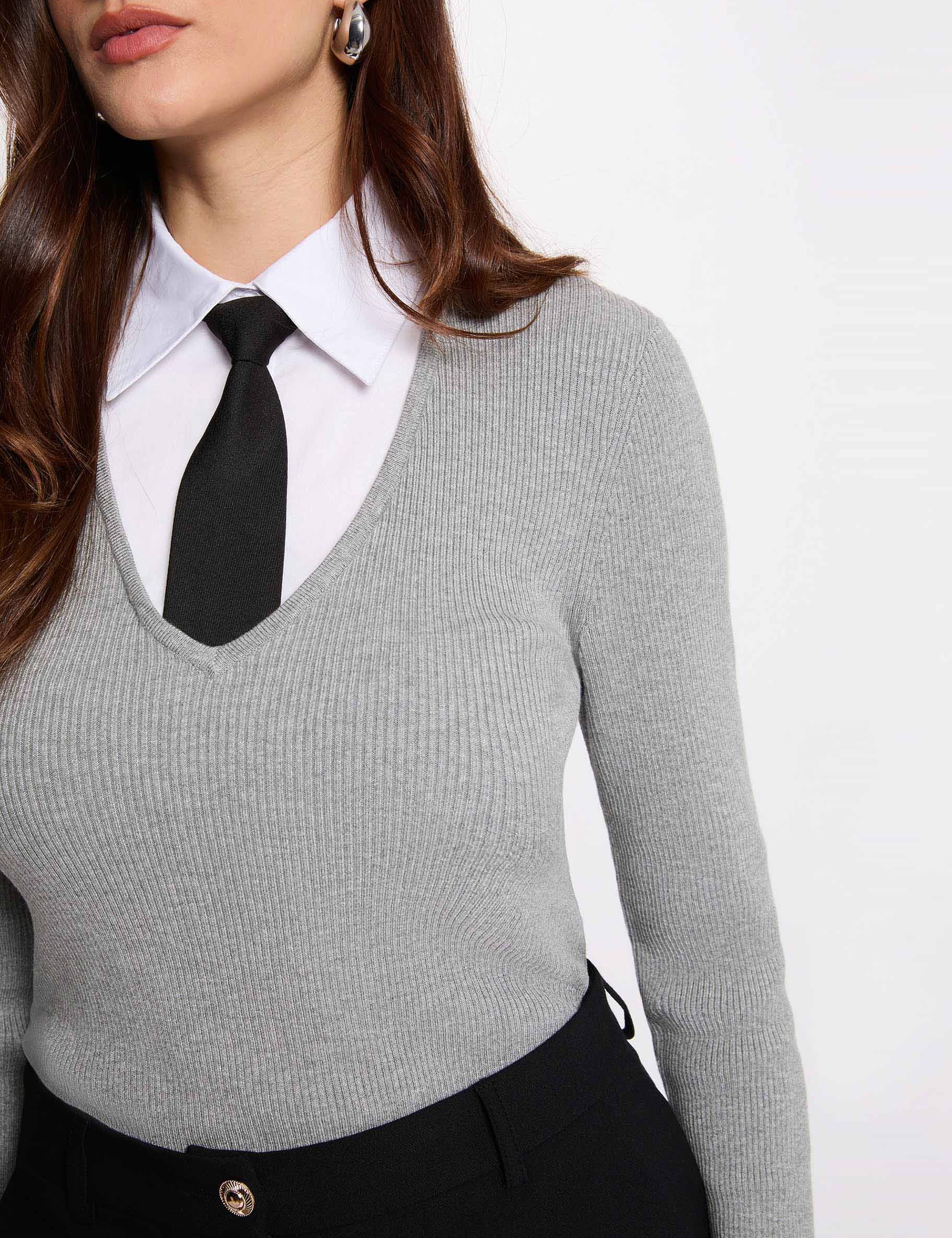 Jersey 2 en 1 con cuello vuelto gris claro mujer