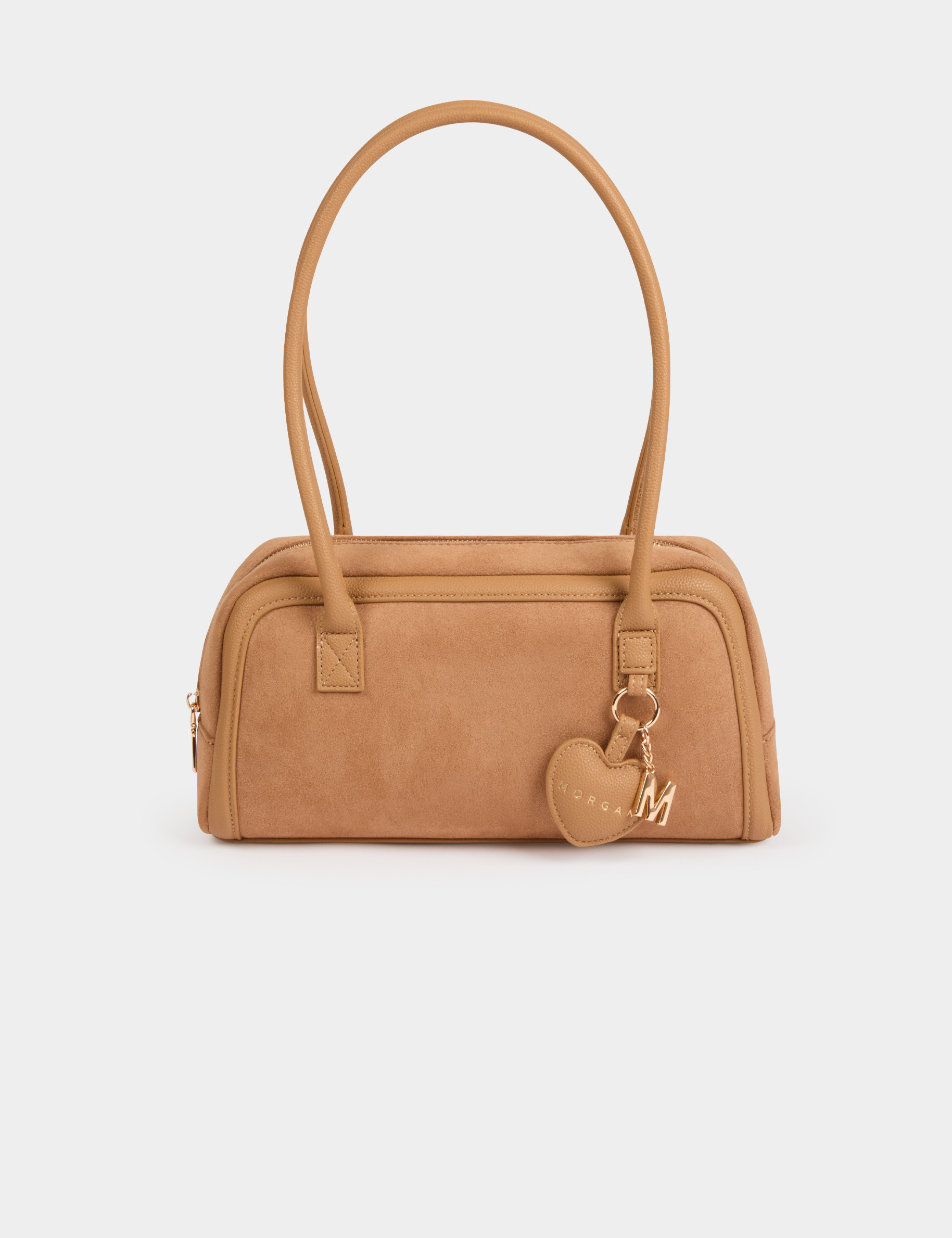 Bolso baguette de ante beige mujer