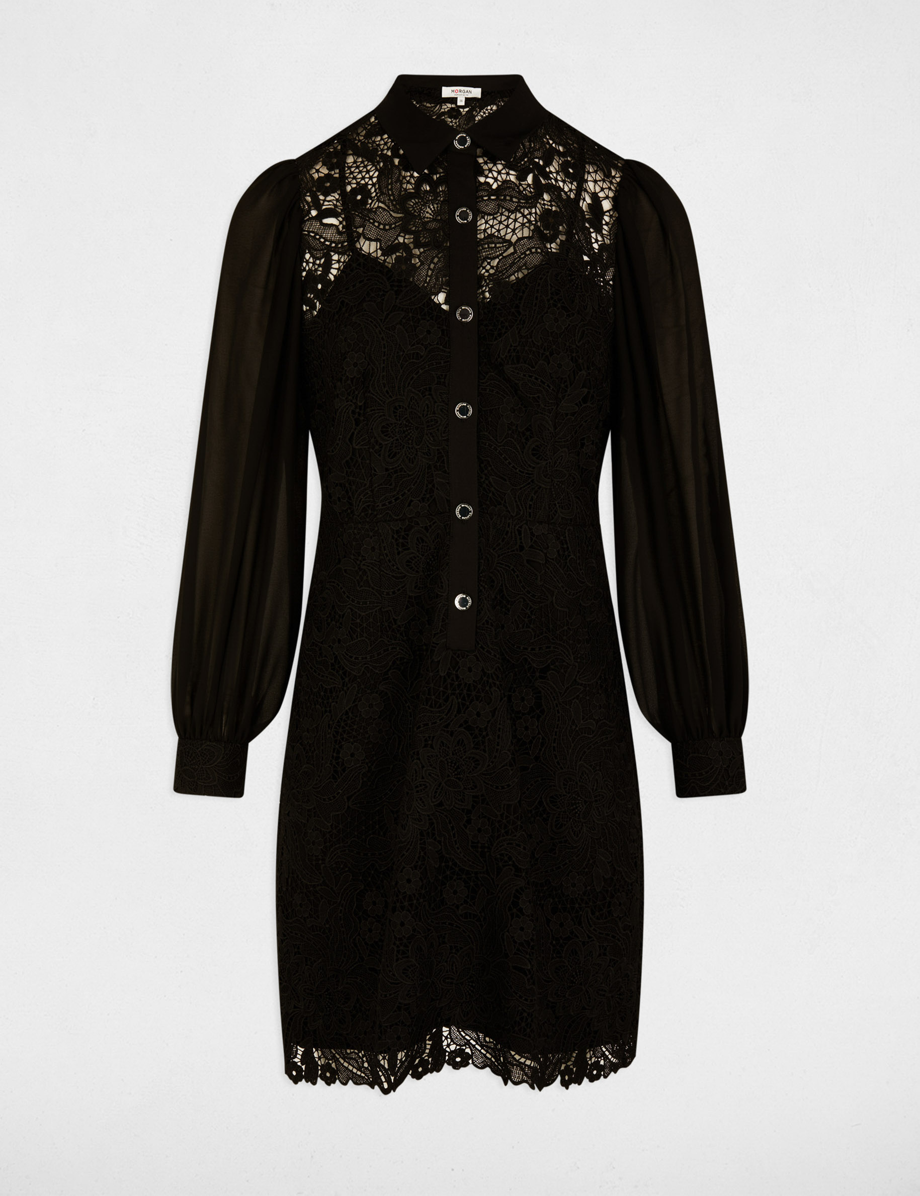 vestido corto recto encaje negro mujer Vestido corto recto encaje negro mujer