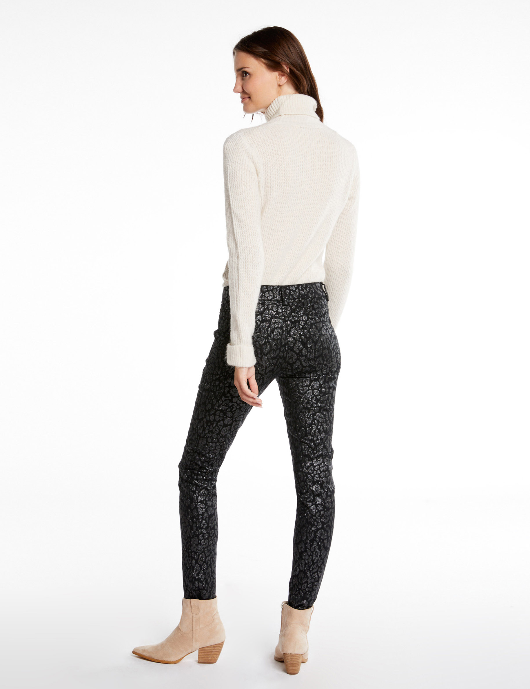 Pantalón skinny mojado estampado negro mujer
