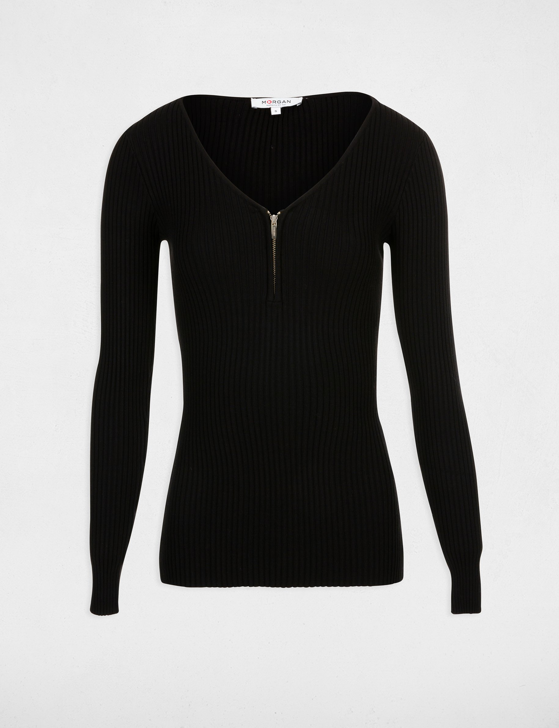 Jersey manga larga punto acanalado negro mujer