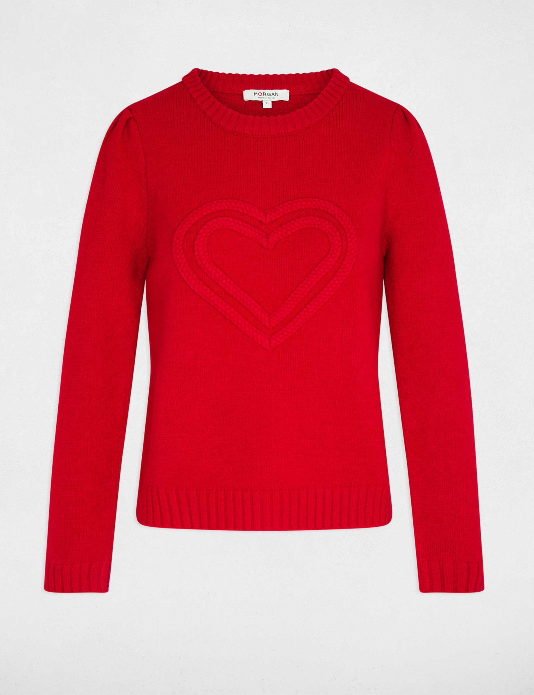 Jersey grueso de cuello redondo rojo mujer