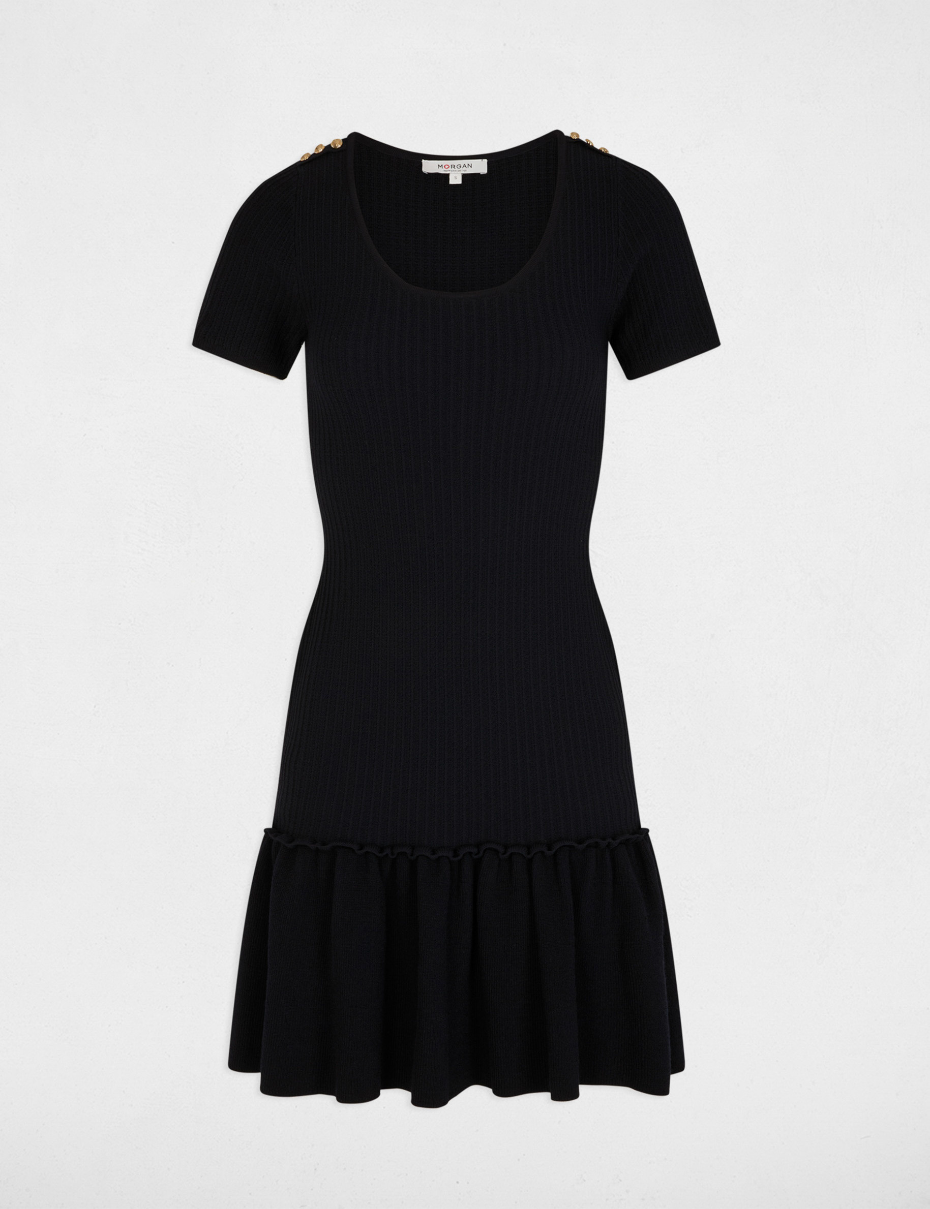 Vestido de punto con cuello en U azul marino mujer