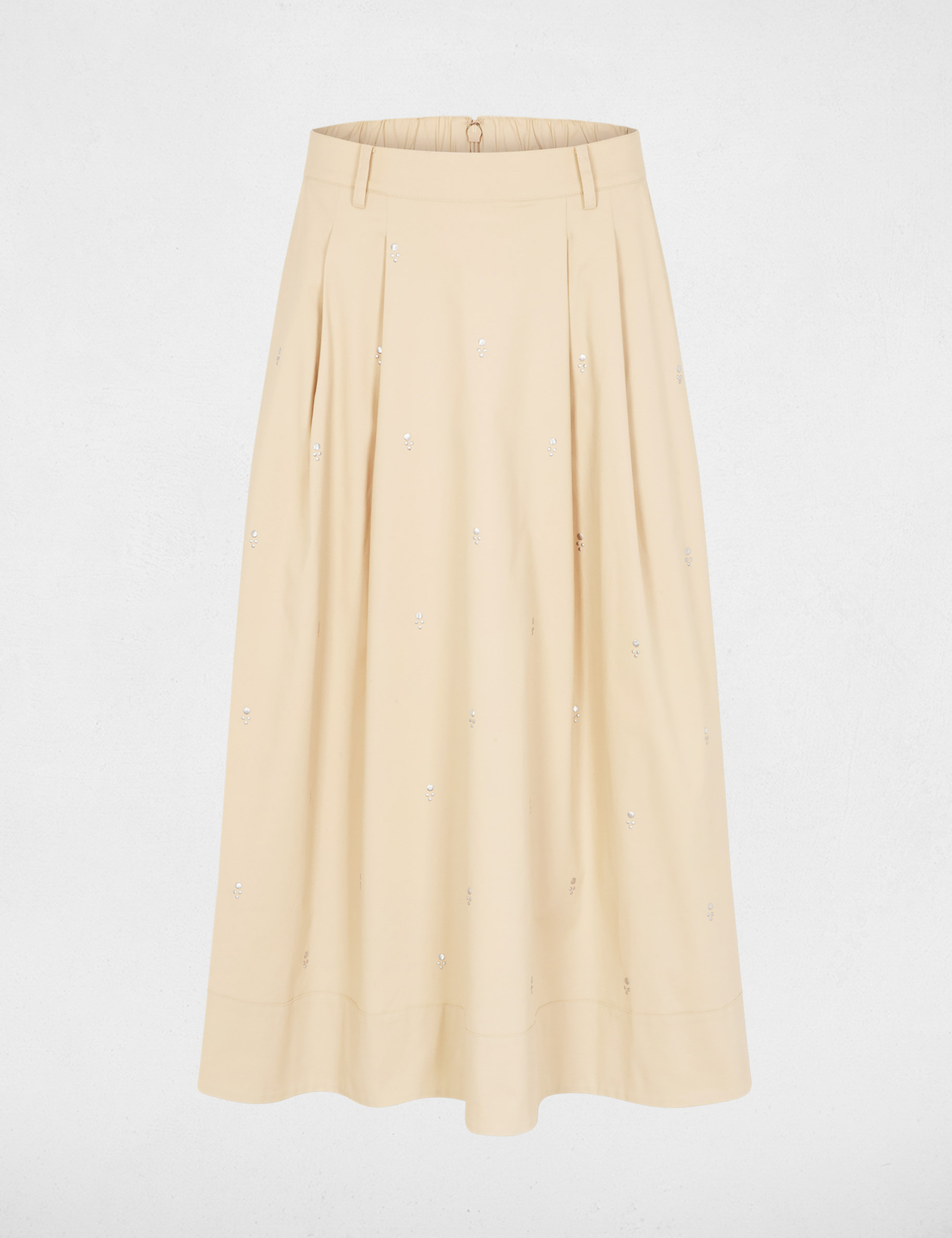 Falda larga de cintura alta beige mujer