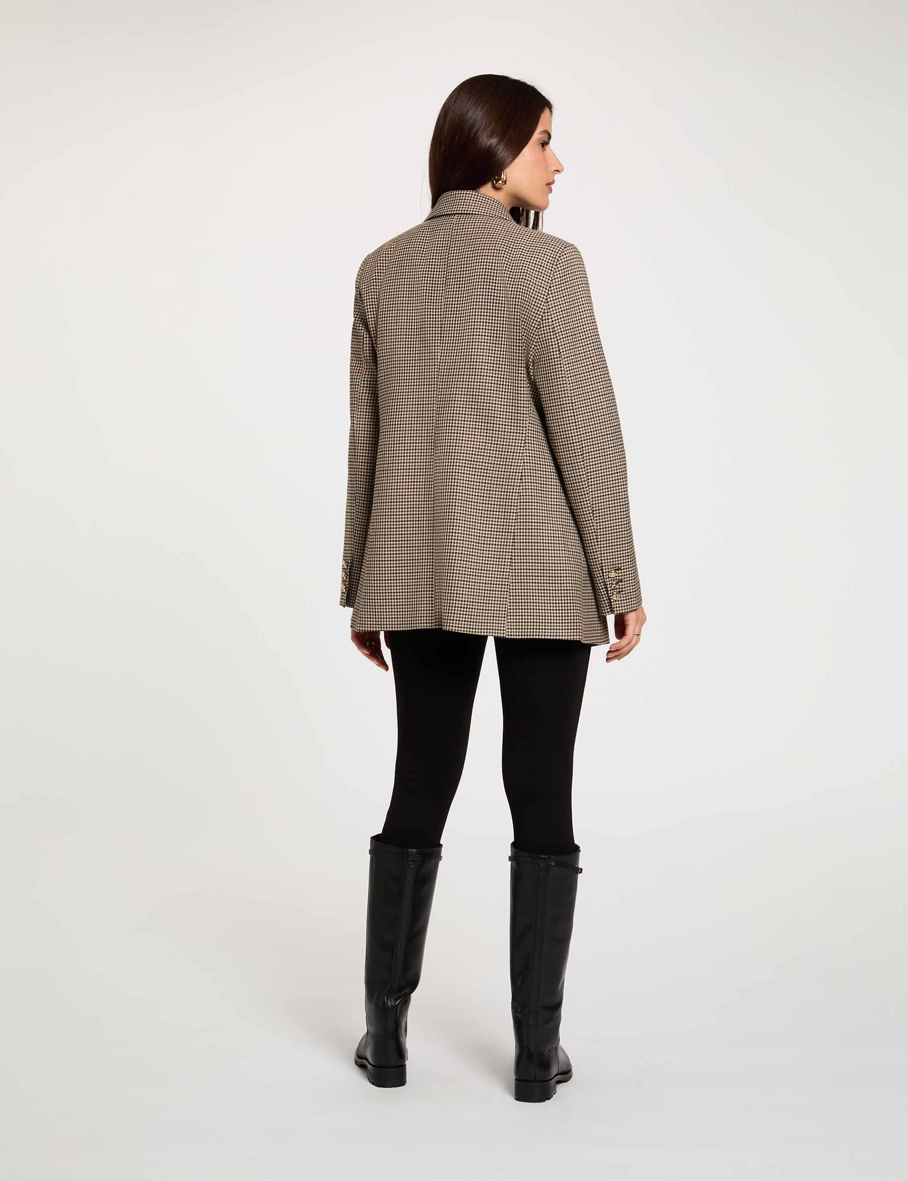 Blazer recto con cuello de solapa marr&oacute;n mujer
