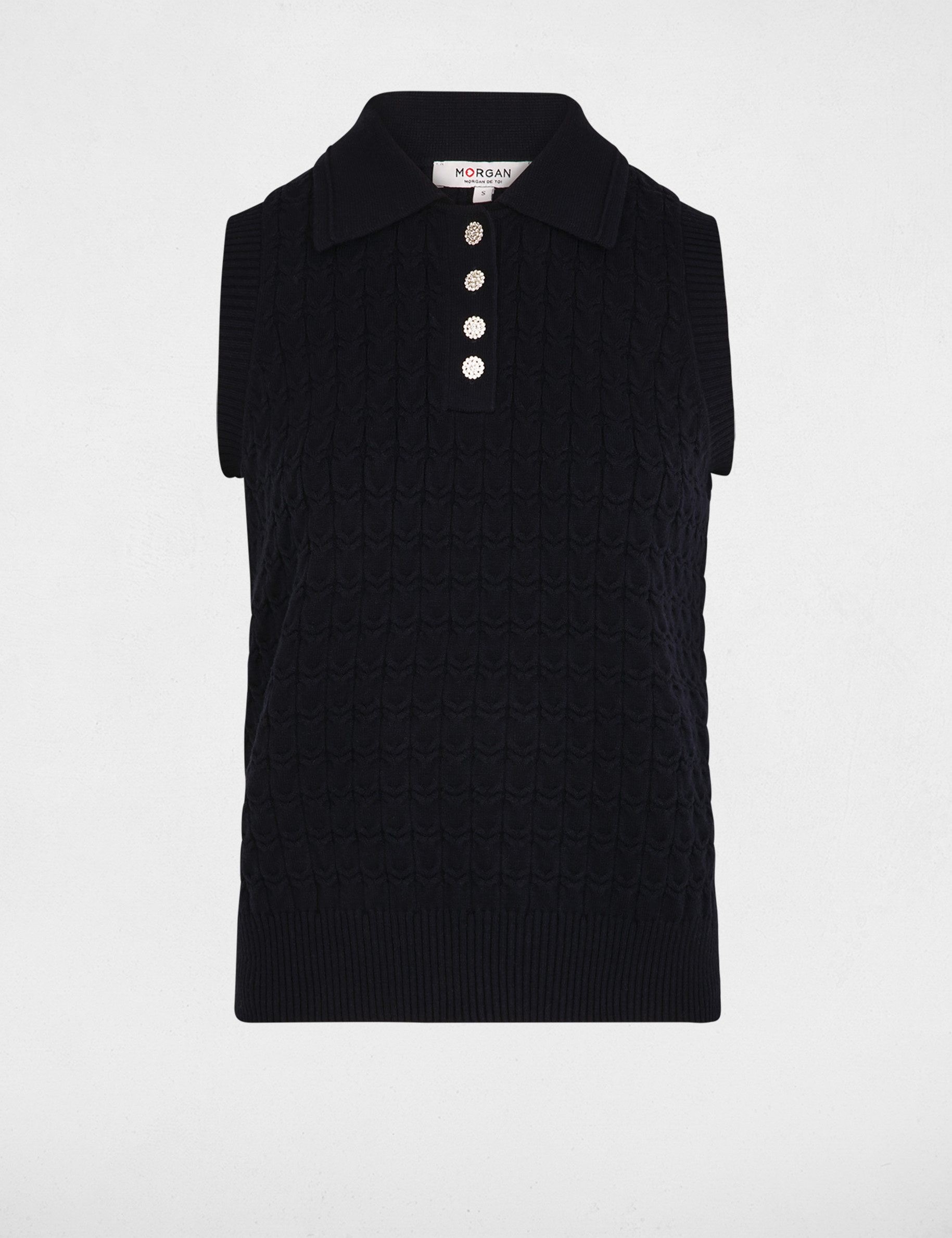 Camiseta sin mangas con cuello vuelto azul marino mujer
