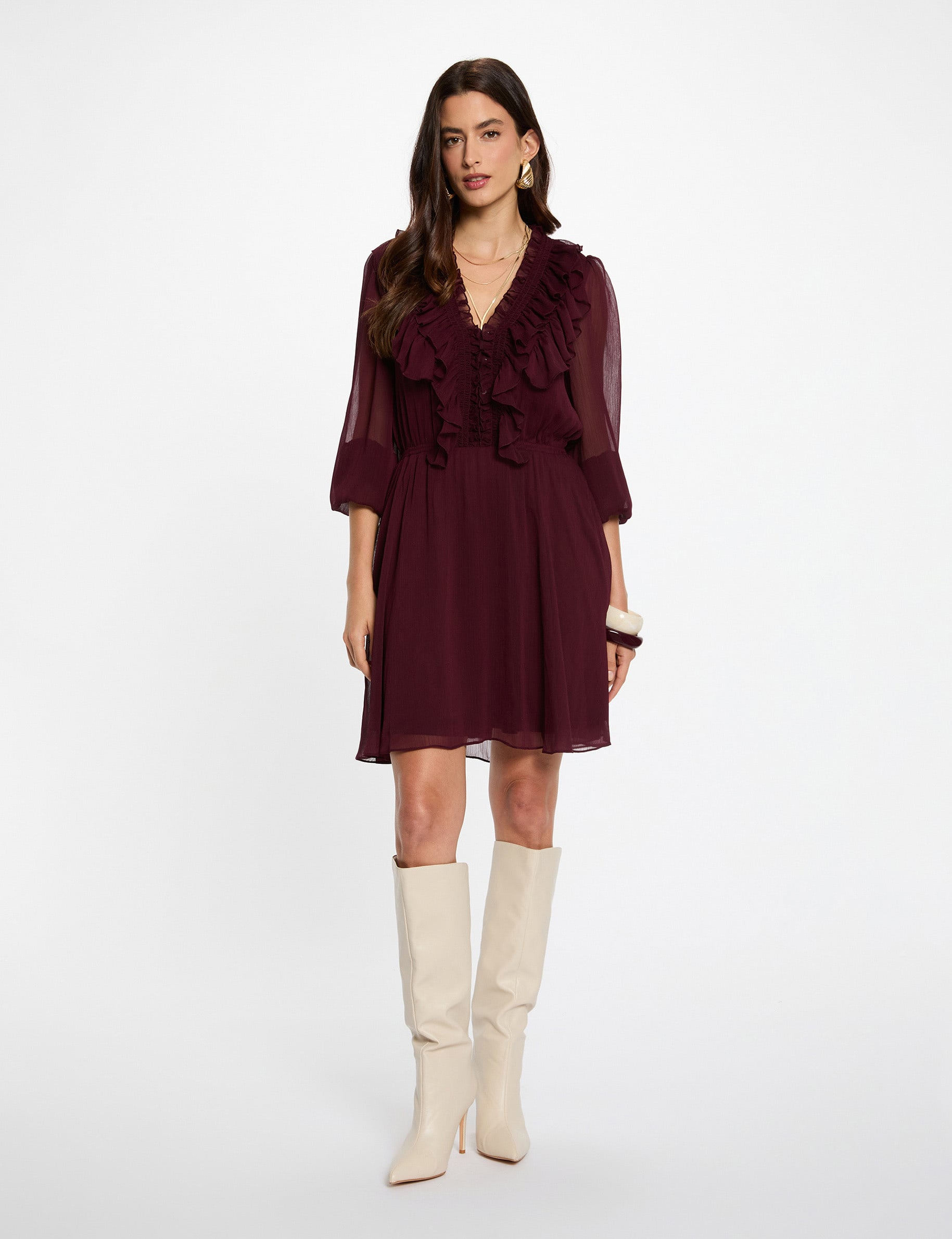 Vestido corto ajustado ciruela mujer