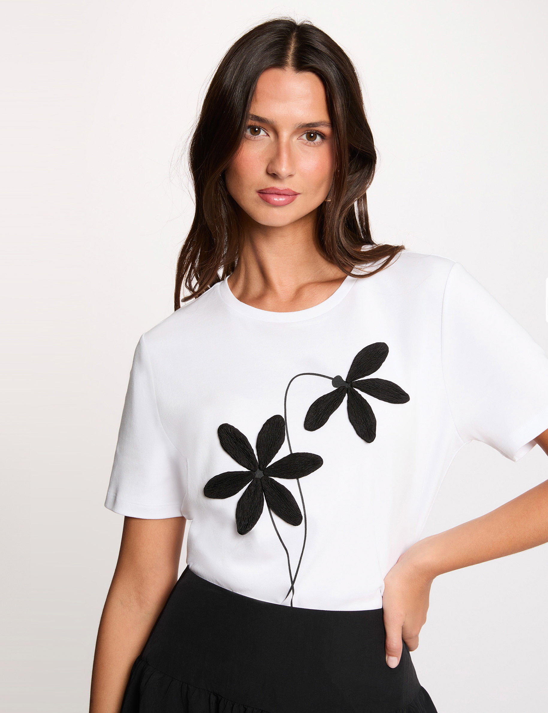 Camiseta recta cuello redondo blanco mujer