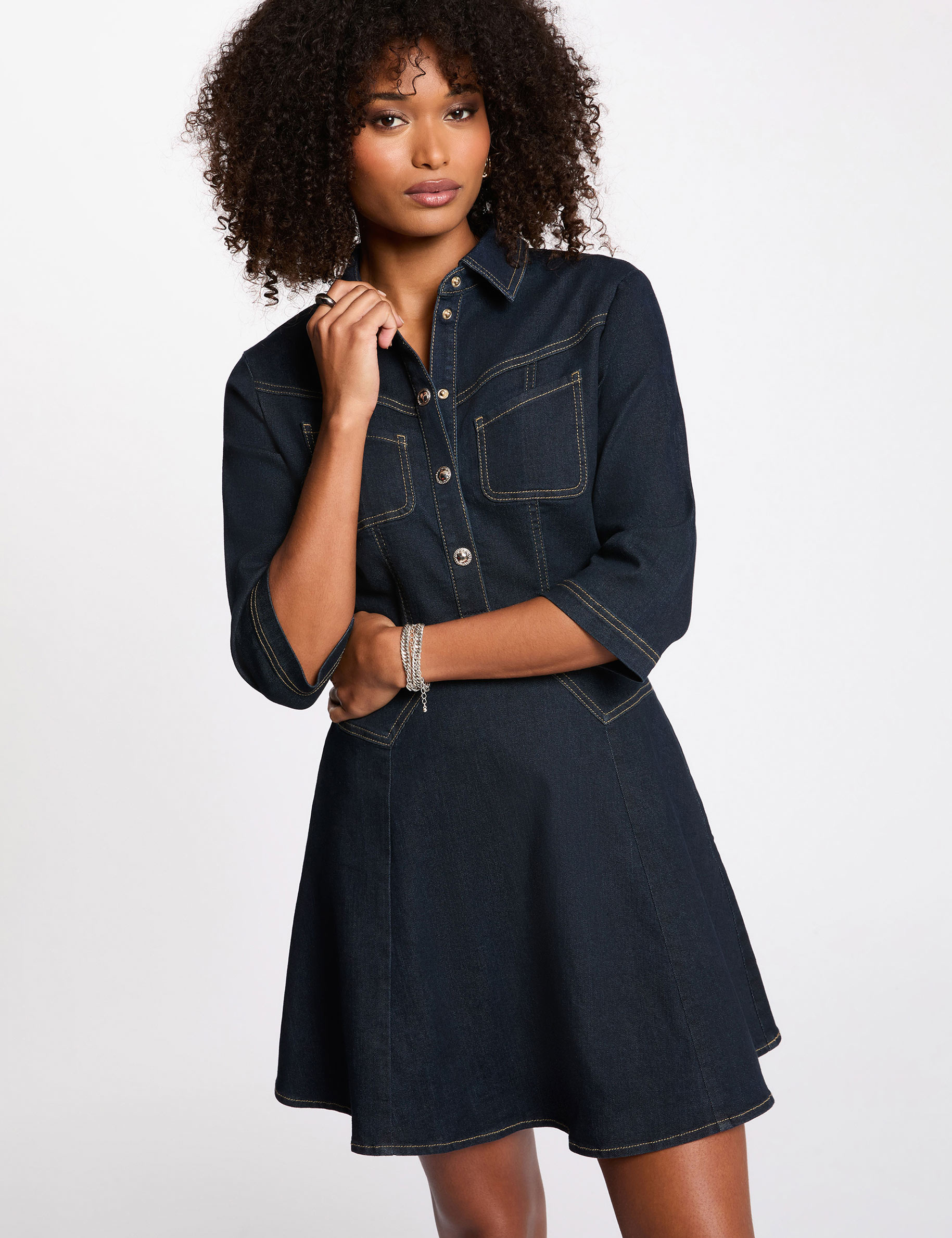 Vestido corto de mezclilla denim crudo mujer