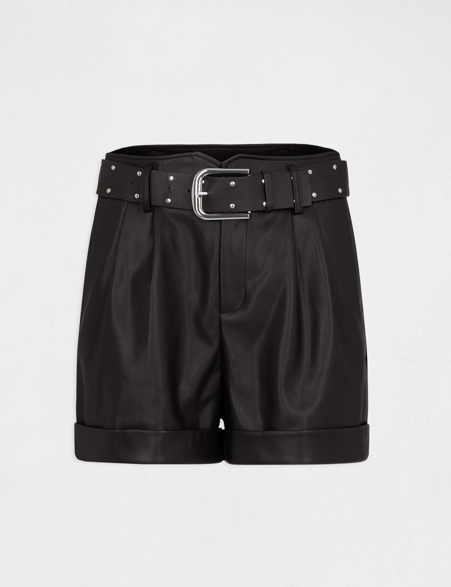Short recto talle alto con cintur&oacute;n negro mujer