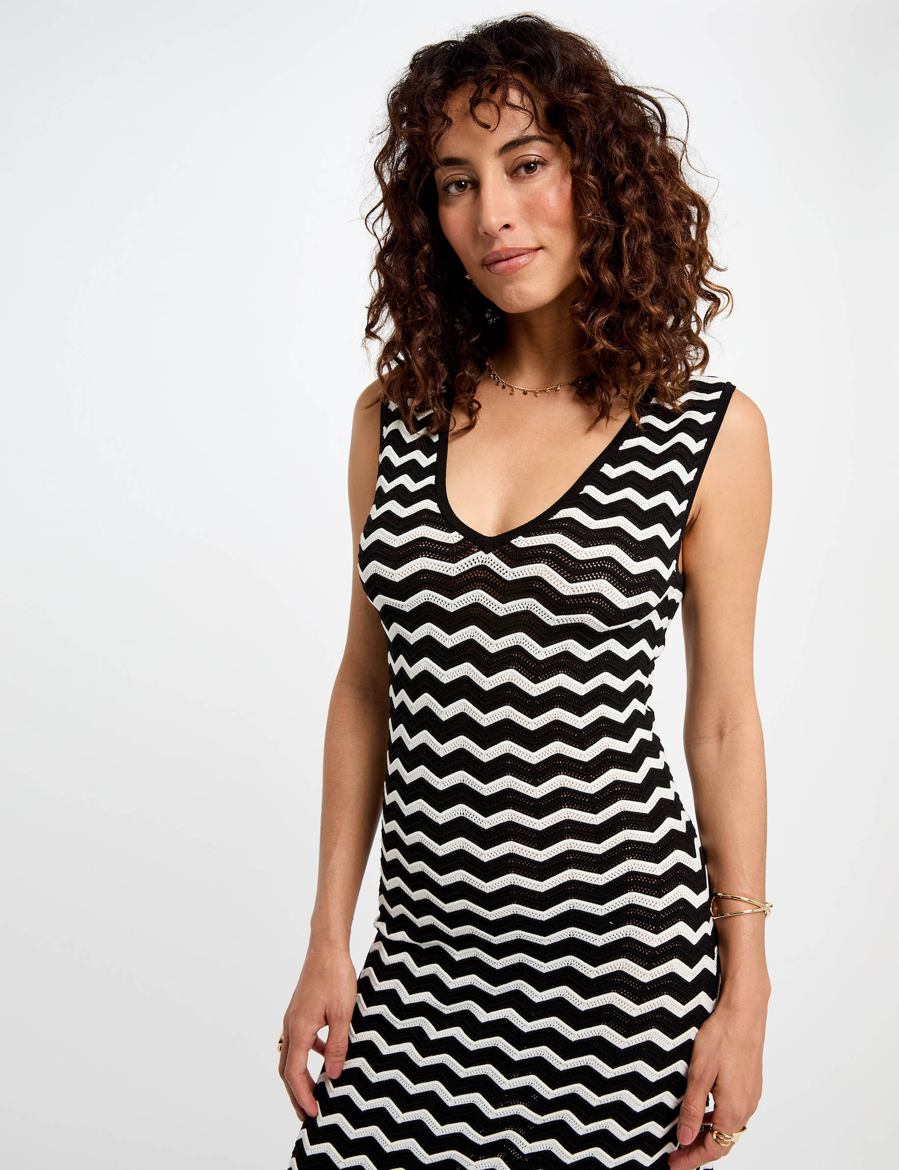 Vestido punto largo ajustado negro mujer
