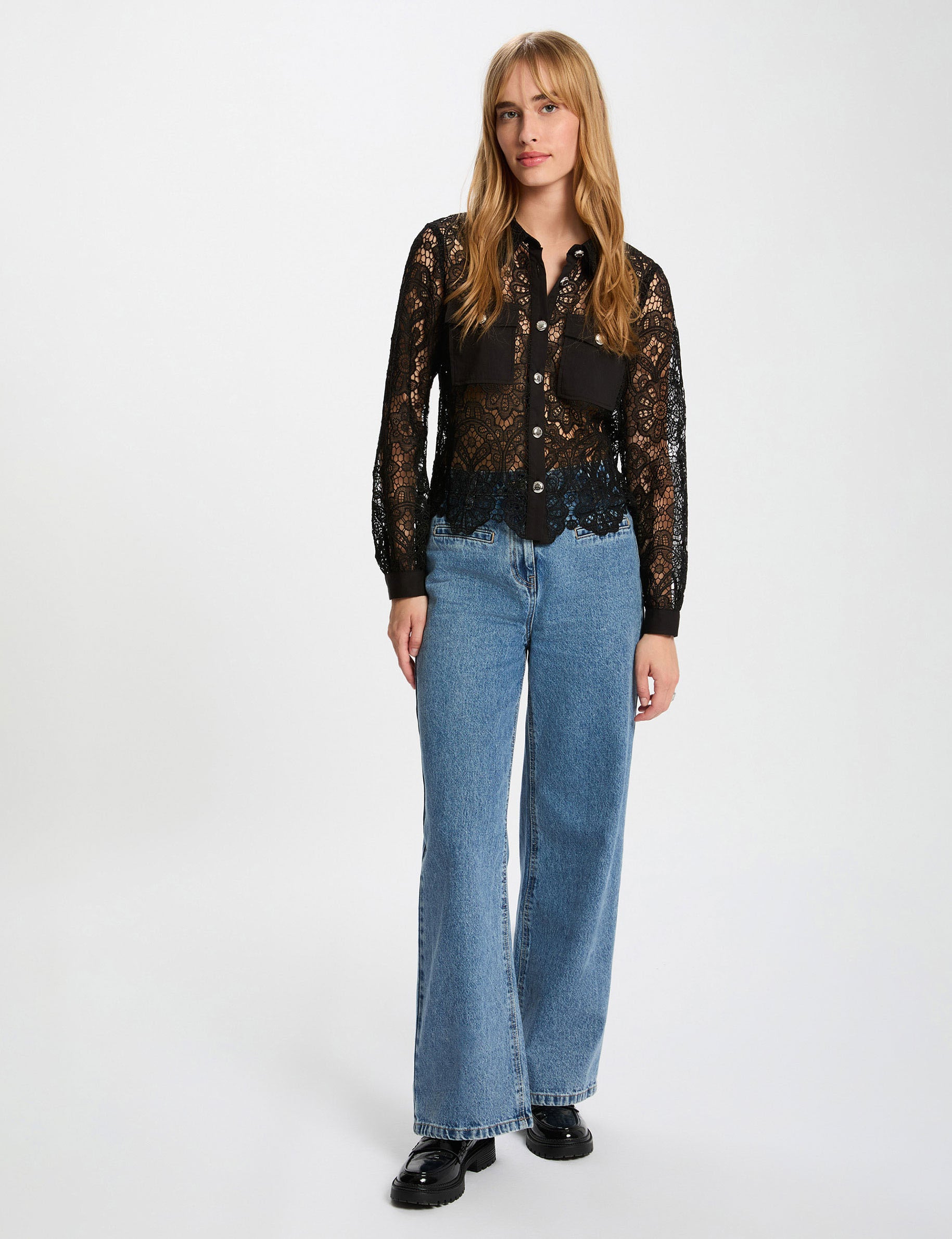 Camisa manga larga negro mujer