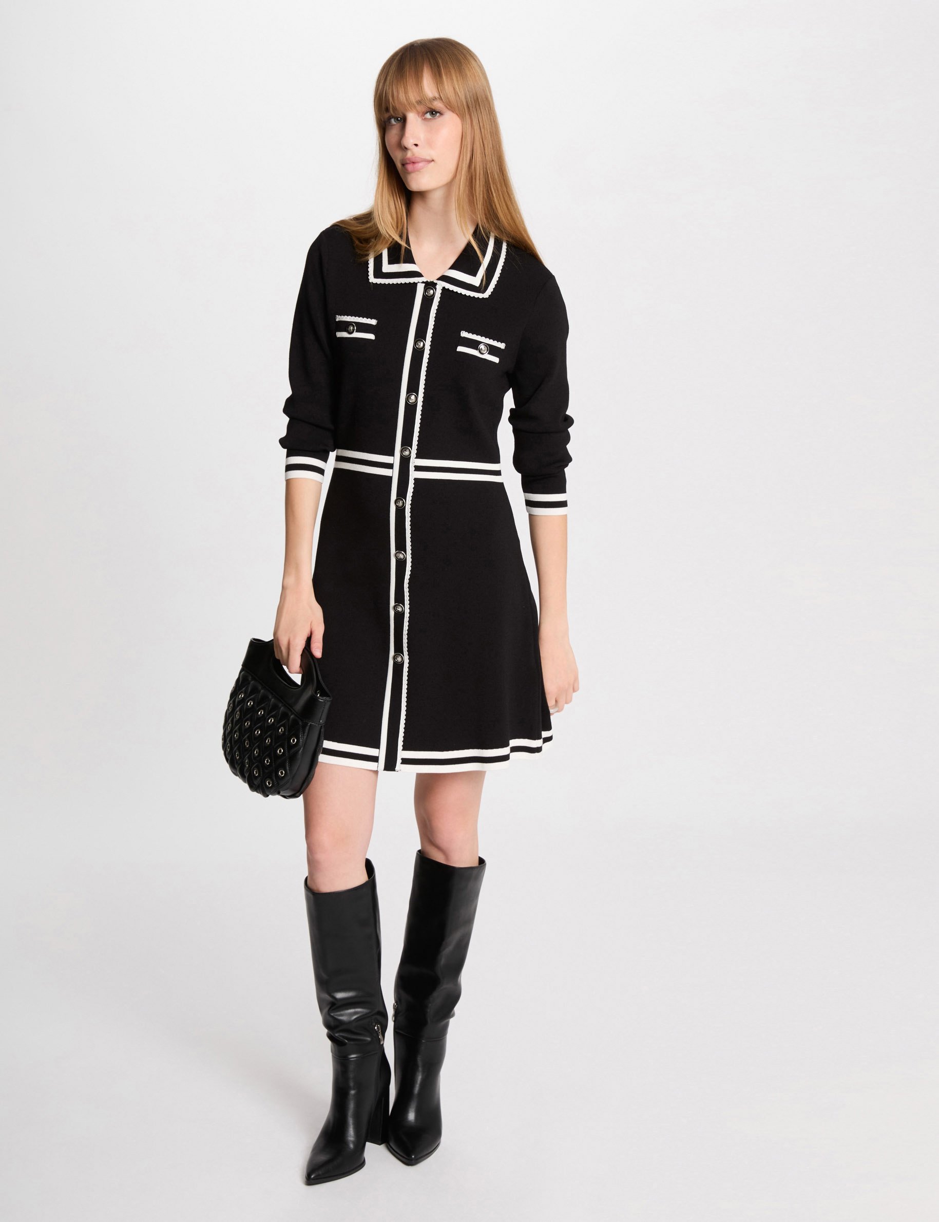 vestido punto corto evase negro mujer Vestido punto corto evasé negro mujer