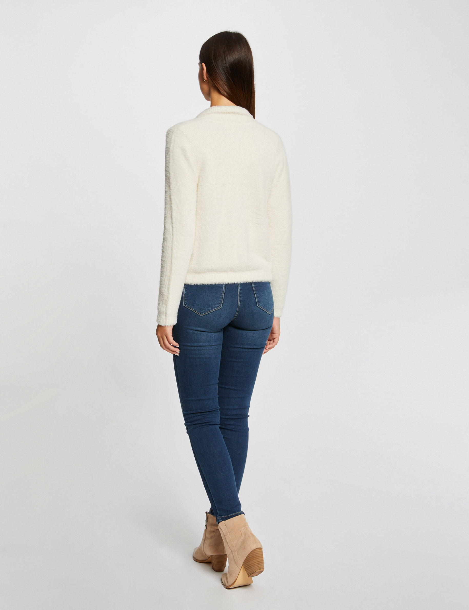 cardigan con cremallera aterciopelado marfil mujer Cárdigan con cremallera aterciopelado marfil mujer