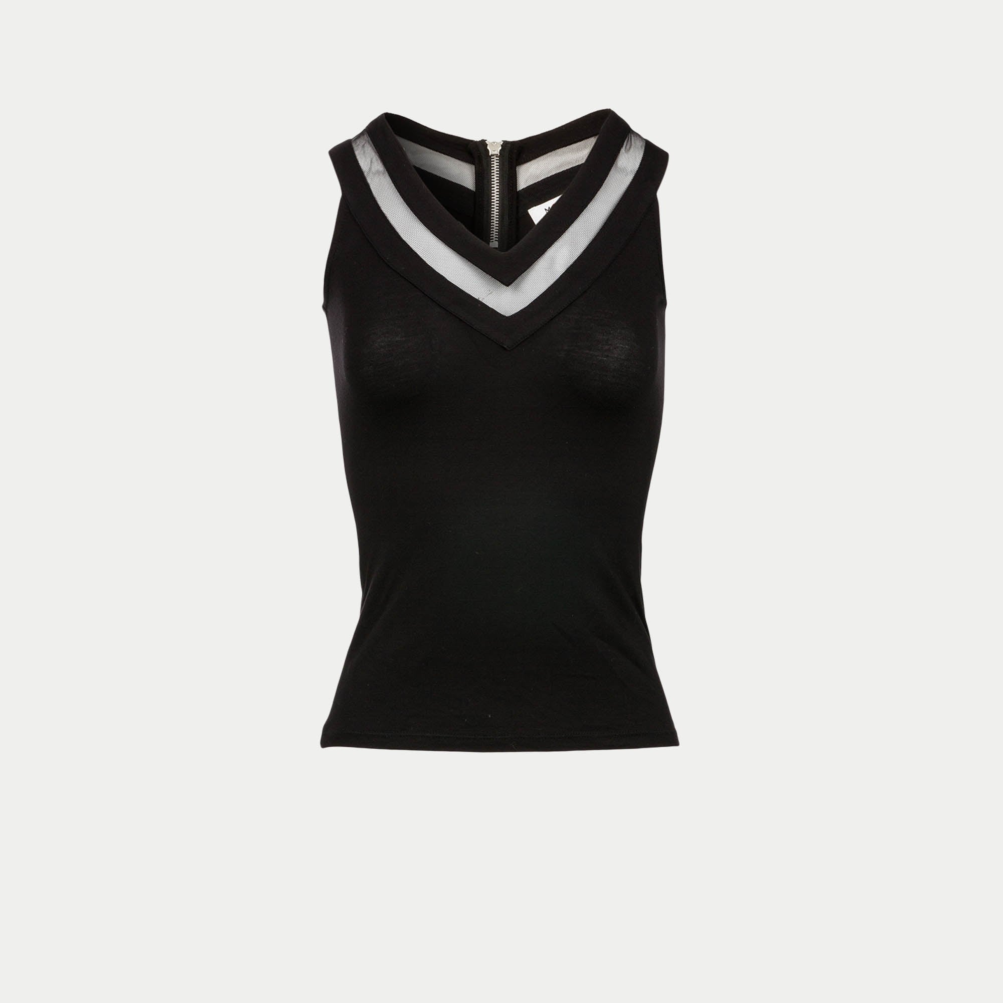 Top de punto de jersey y tul negro mujer
