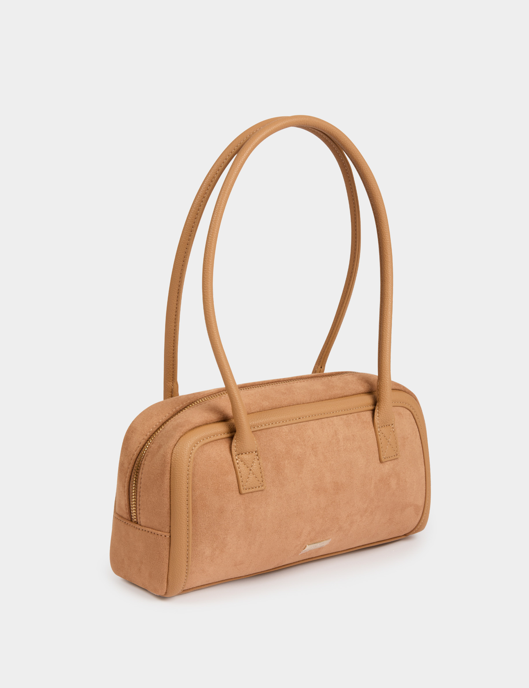 Bolso baguette de ante beige mujer