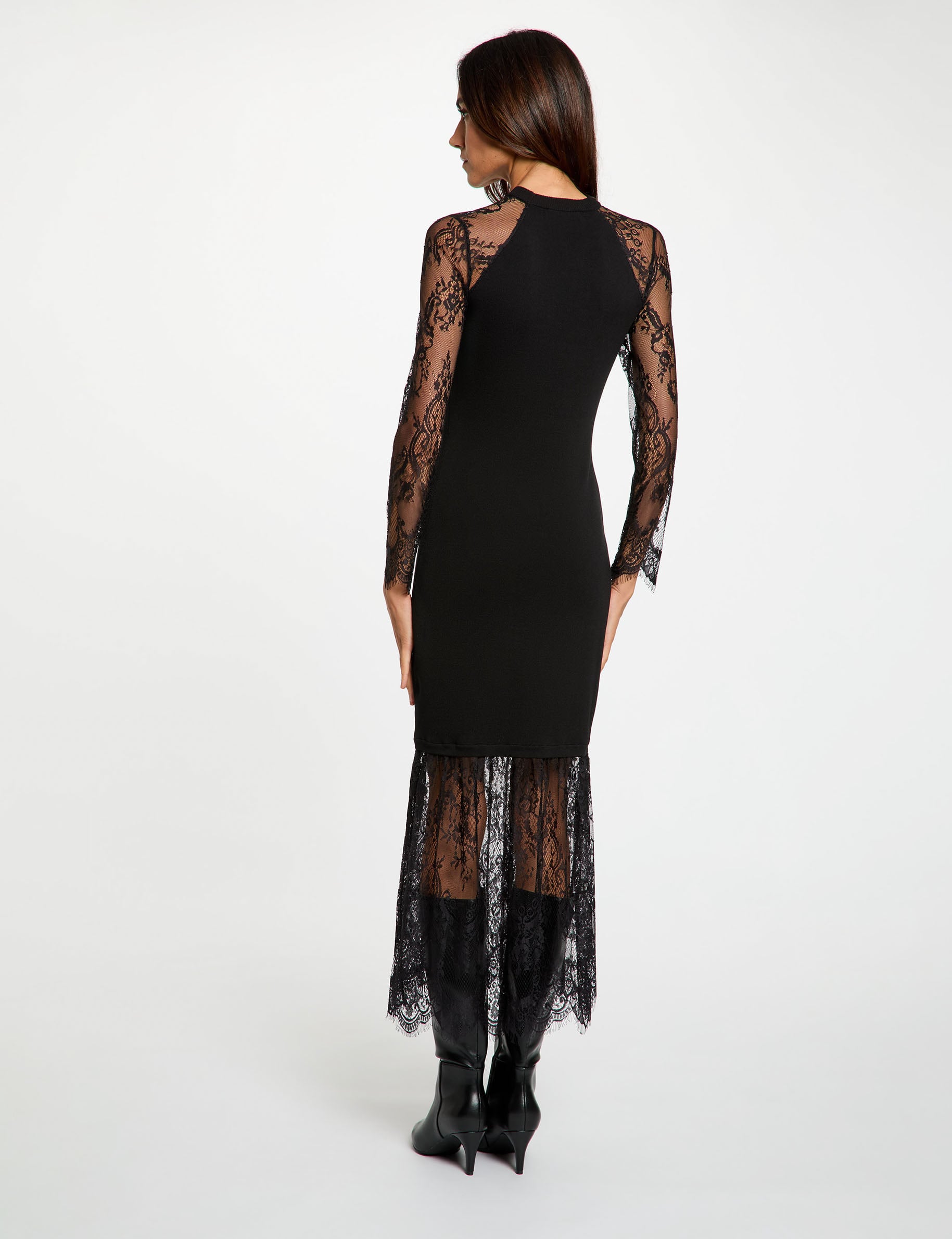 Vestido de punto con detalles de encaje negro mujer
