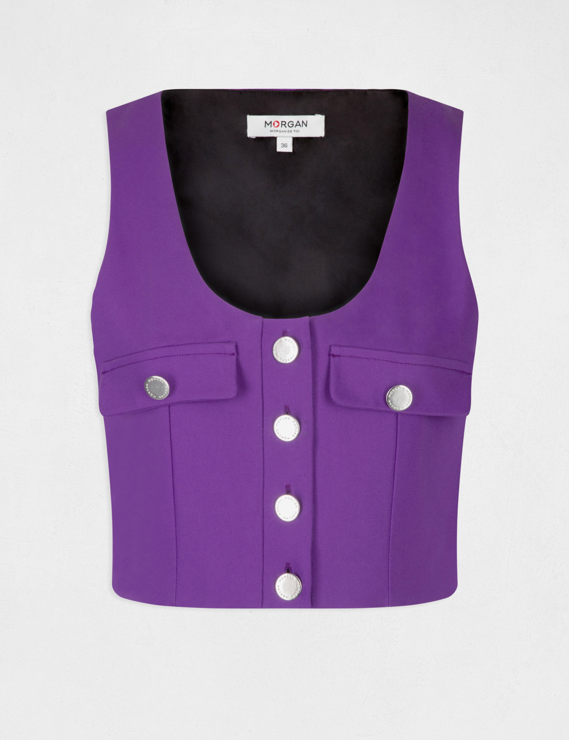 Crop top abotonado sin mangas morado oscuro mujer Crop top abotonado sin mangas morado oscuro mujer