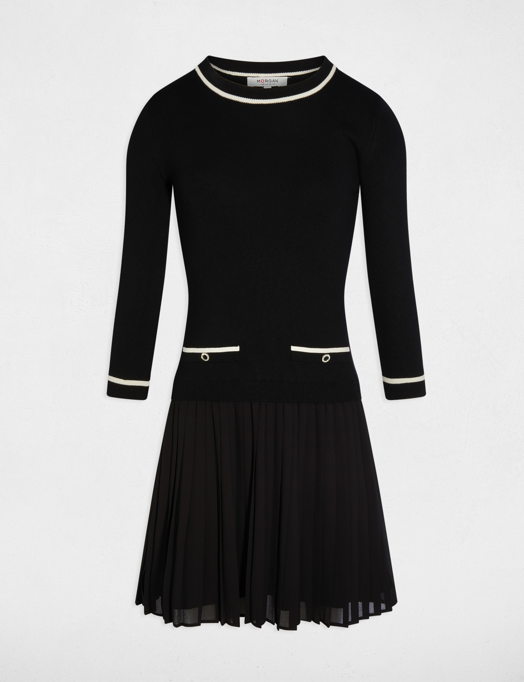 Vestido corto plisado negro mujer
