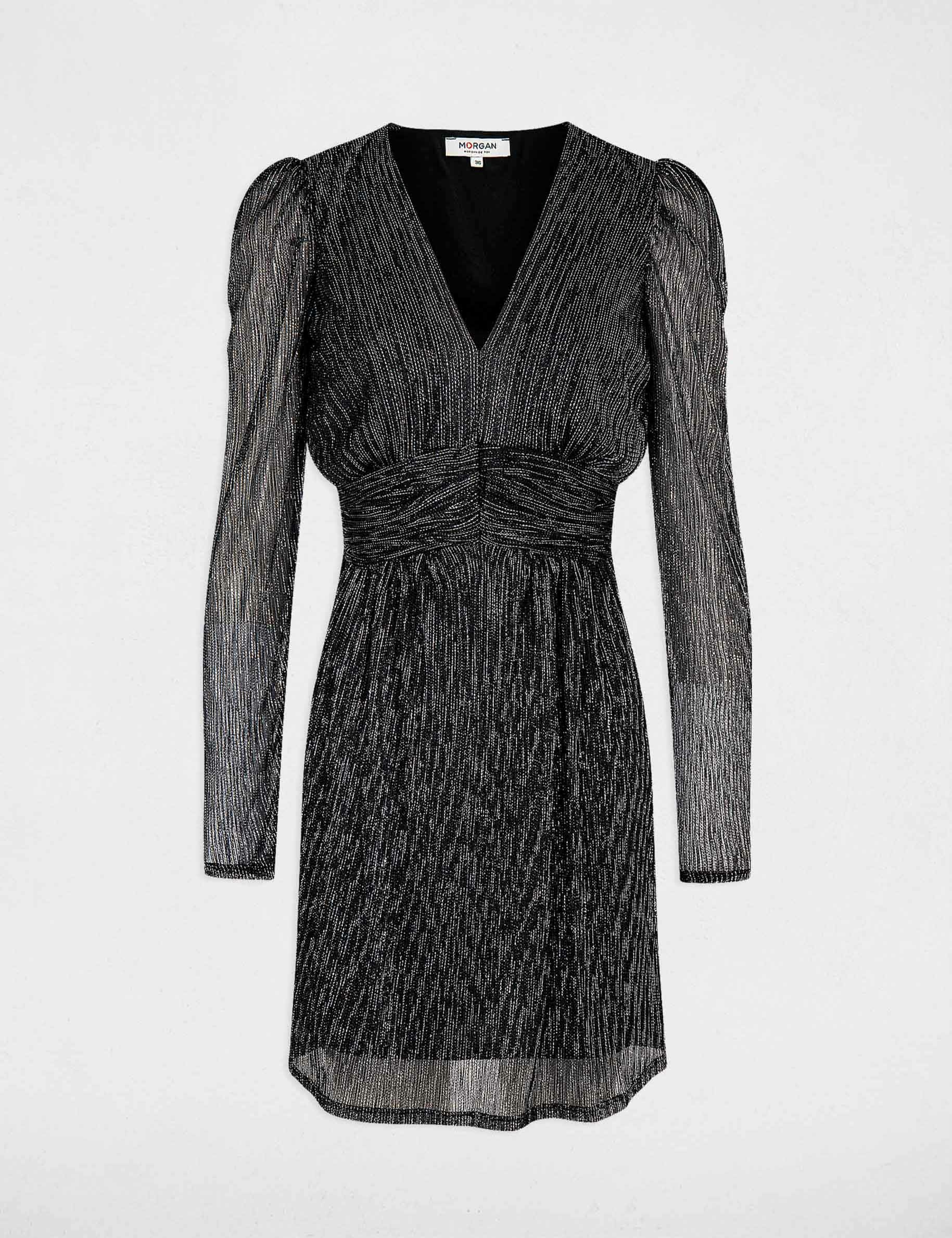 Vestido entallado con hilos metalizados plateado mujer