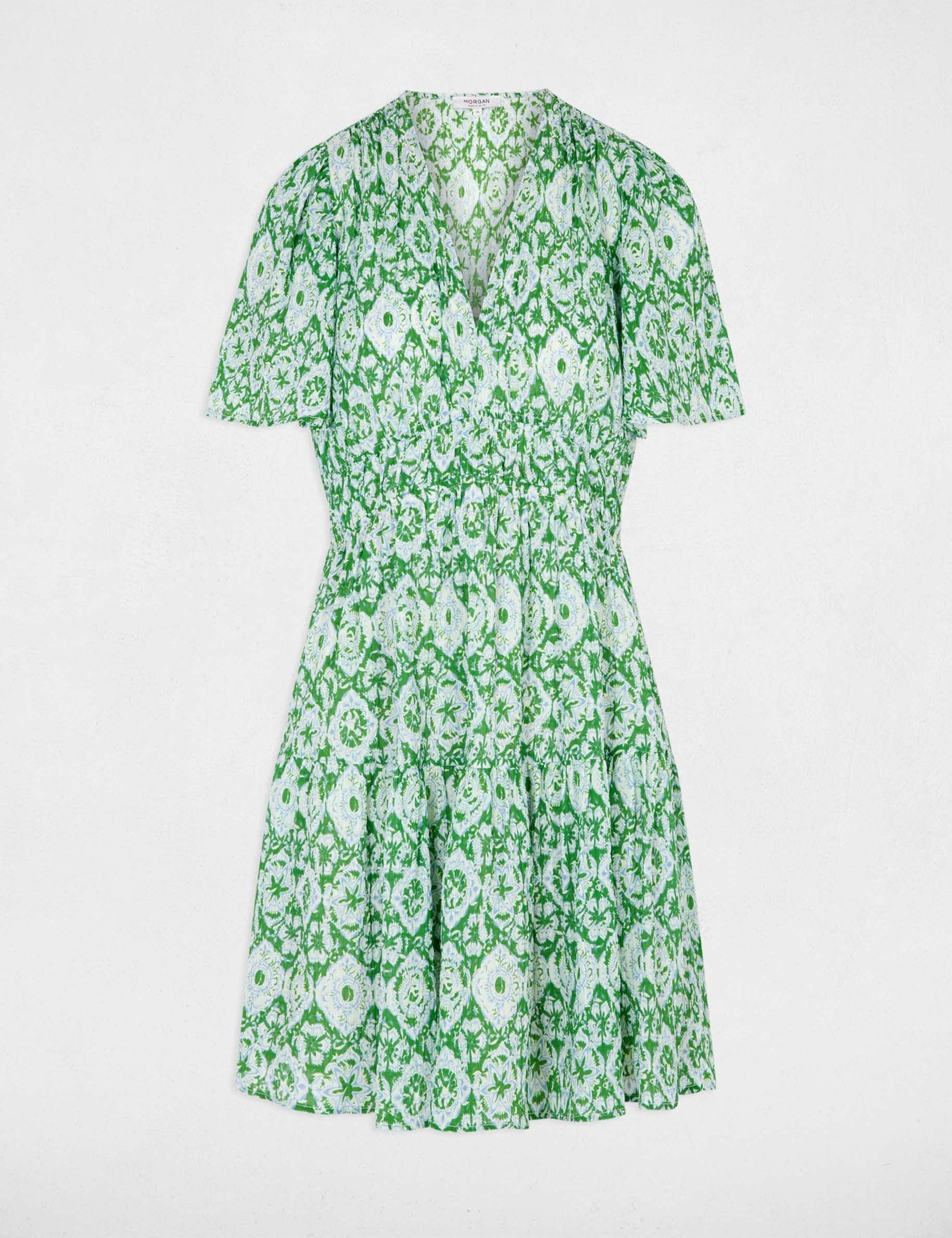Vestido corto con cuello en V multicolor mujer