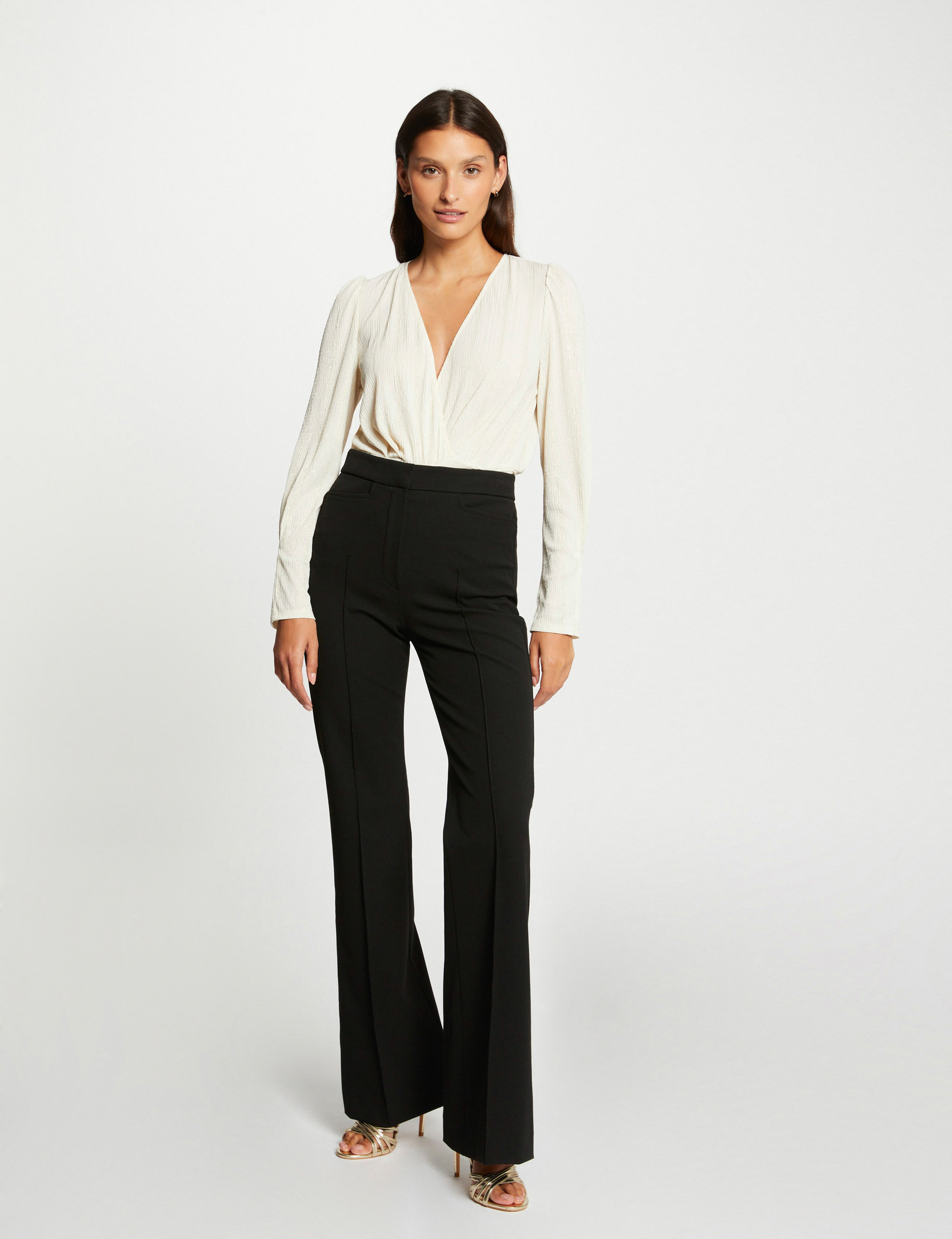 Blusa manga larga con escote cruzado crudo mujer
