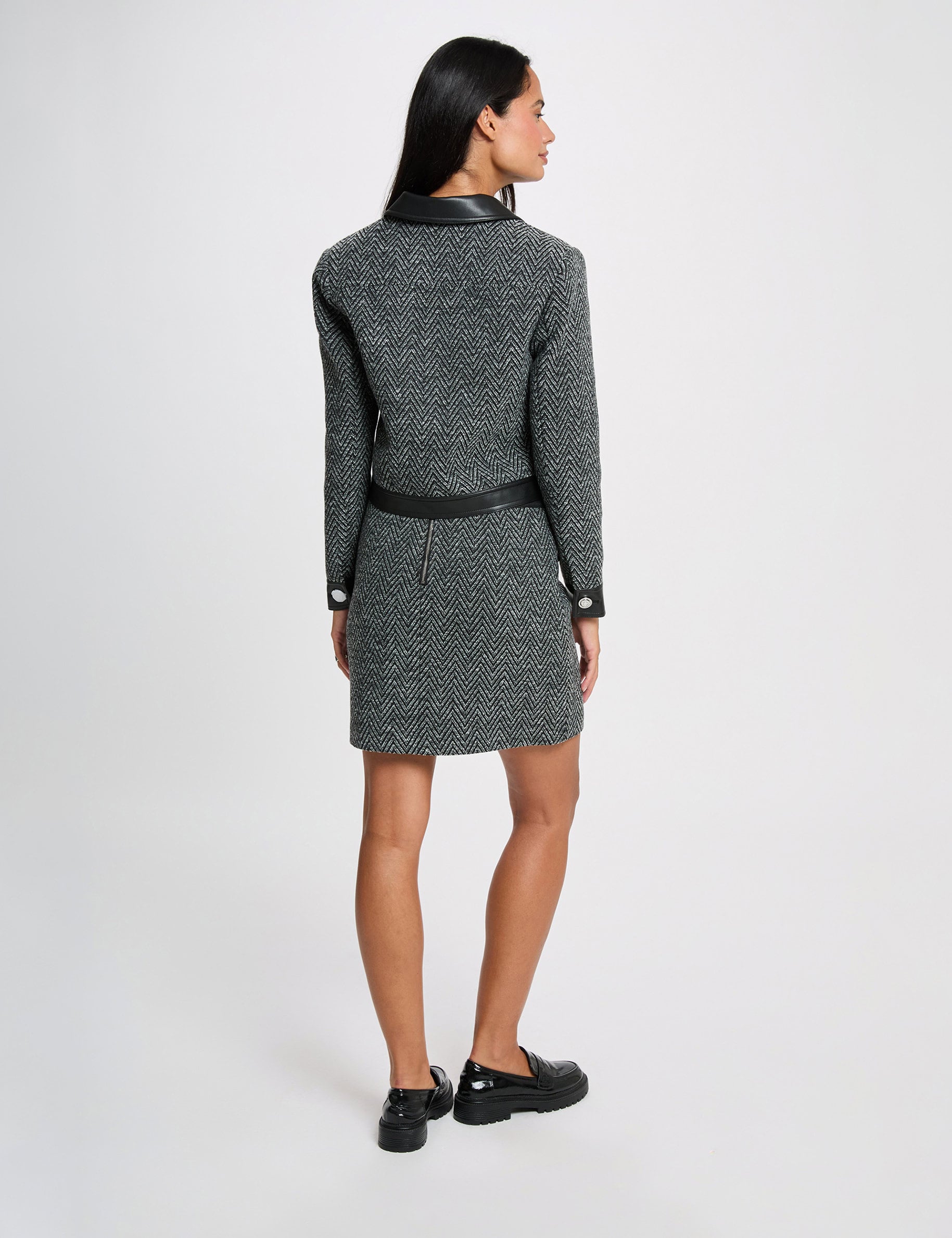 Chaqueta de tweed recta negro mujer