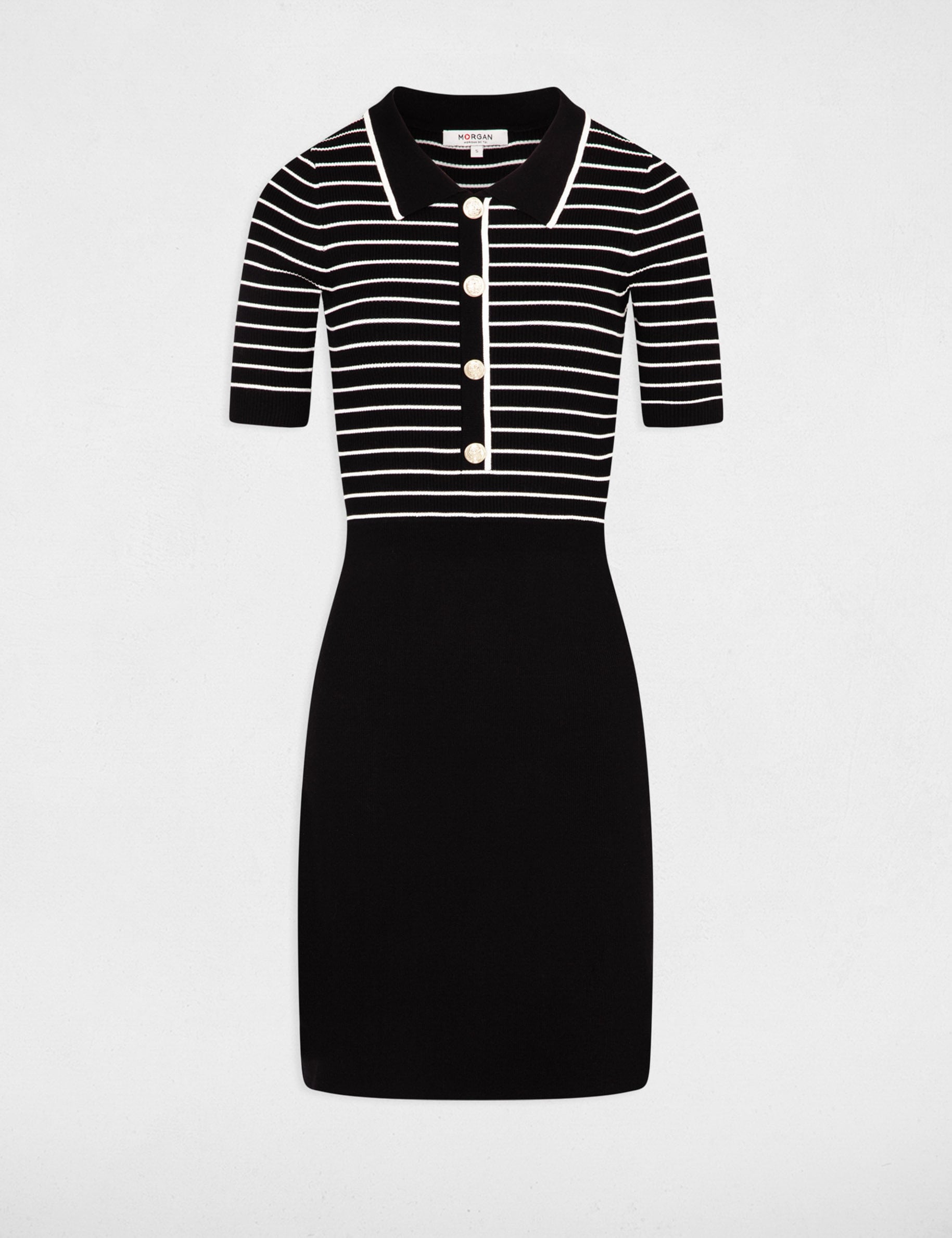 Vestido punto corto con rayas negro mujer