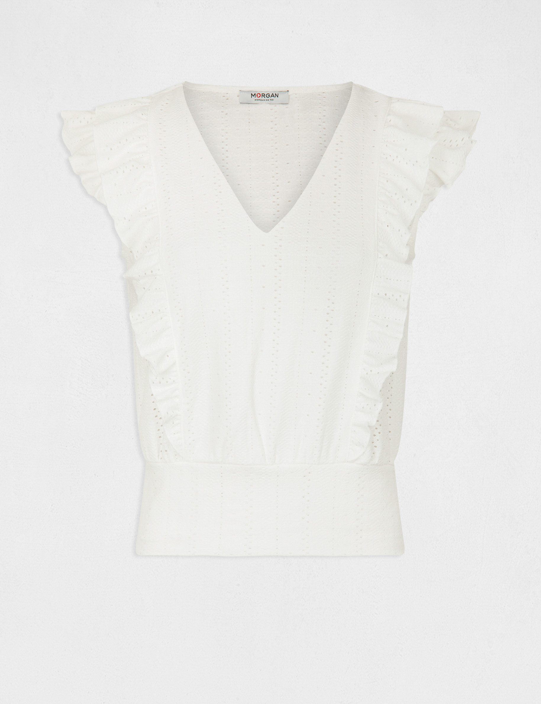 camiseta manga corta con volantes crudo mujer Camiseta manga corta con volantes crudo mujer