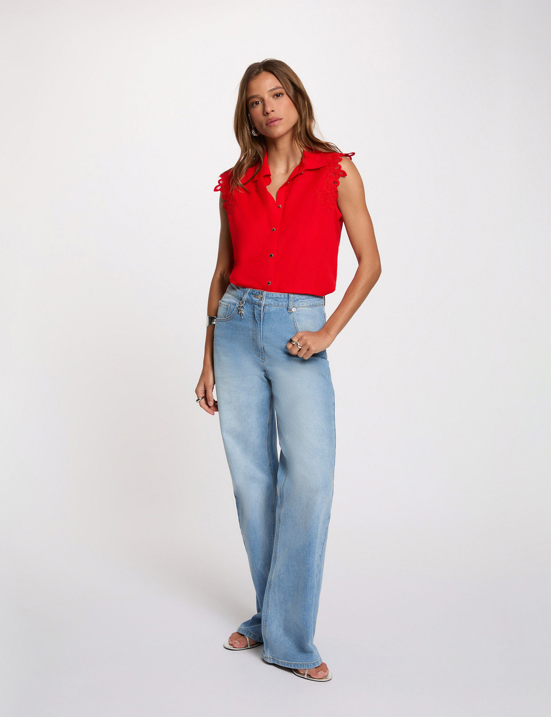 Camisa sin mangas rojo vivo mujer