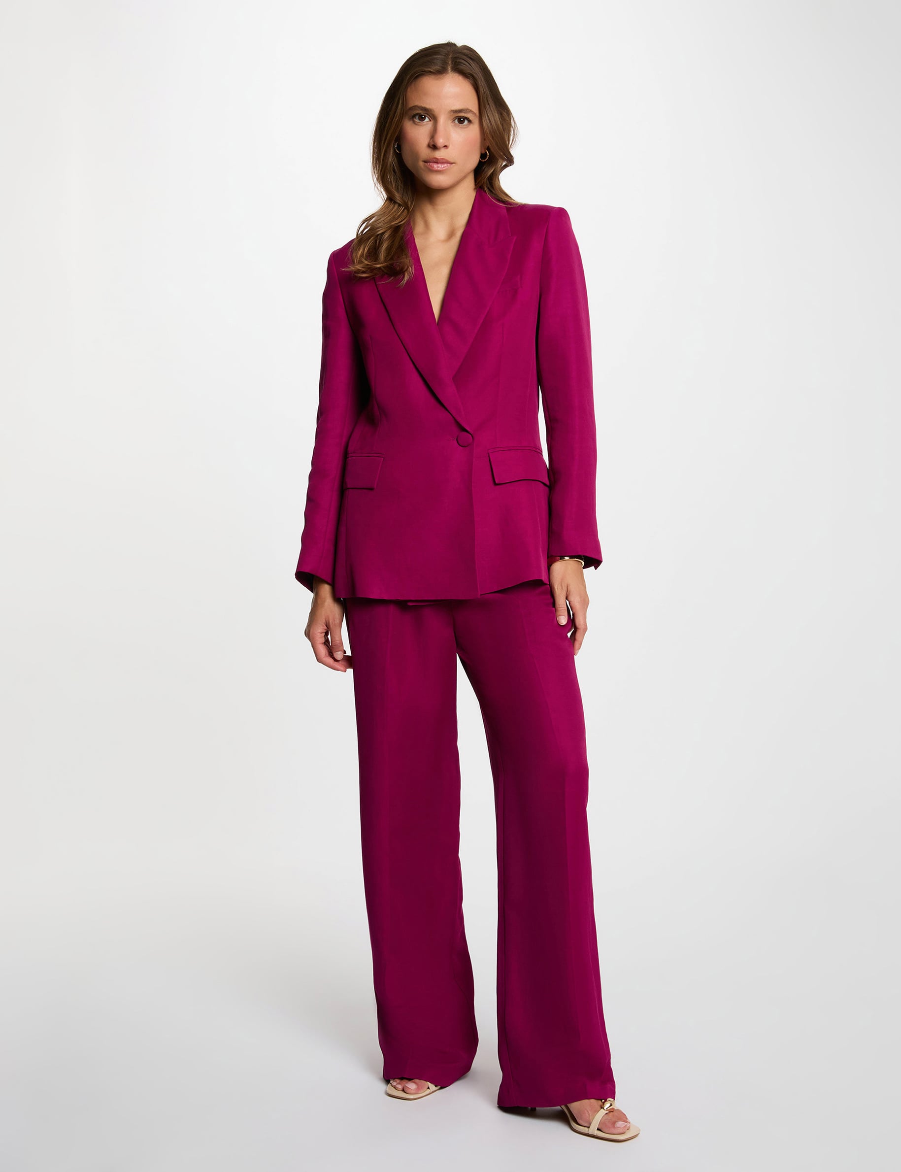 Pantal&oacute;n ancho de tiro alto ciruela mujer