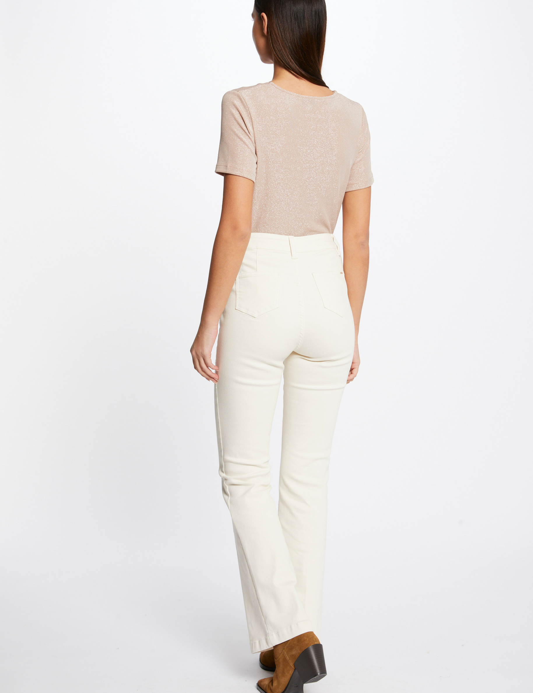 pantalon recto con pinzas marfil mujer Pantalón recto con pinzas marfil mujer
