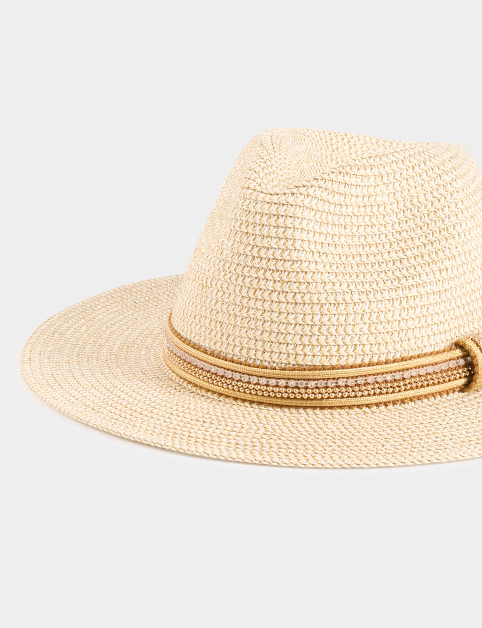 Sombrero trenzado beige mujer