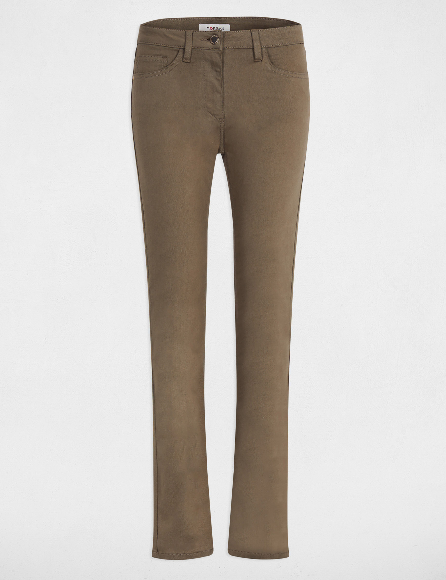 Pantal&oacute;n recto verde caqui mujer