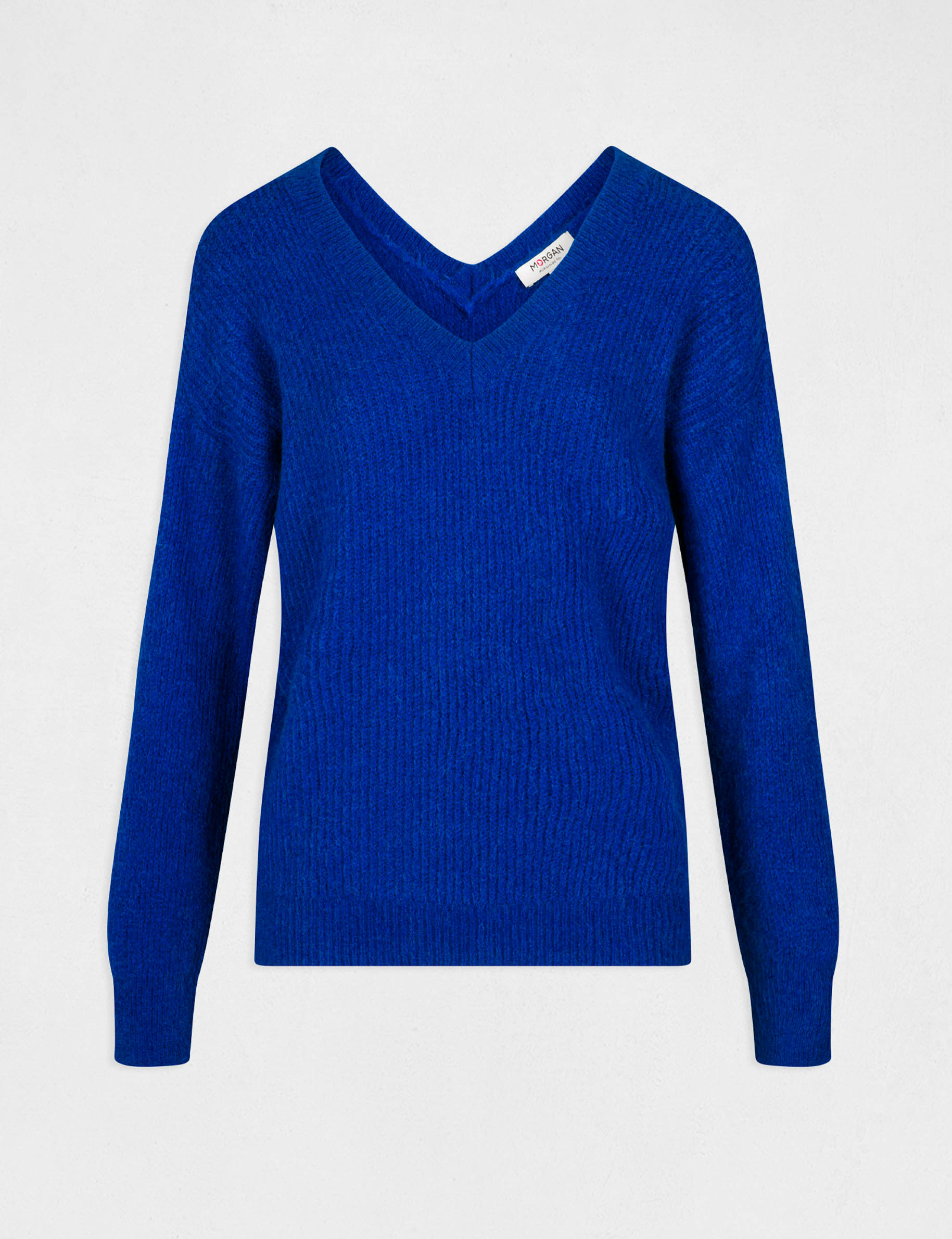 Jersey manga larga con escote en V azul eléctrico mujer