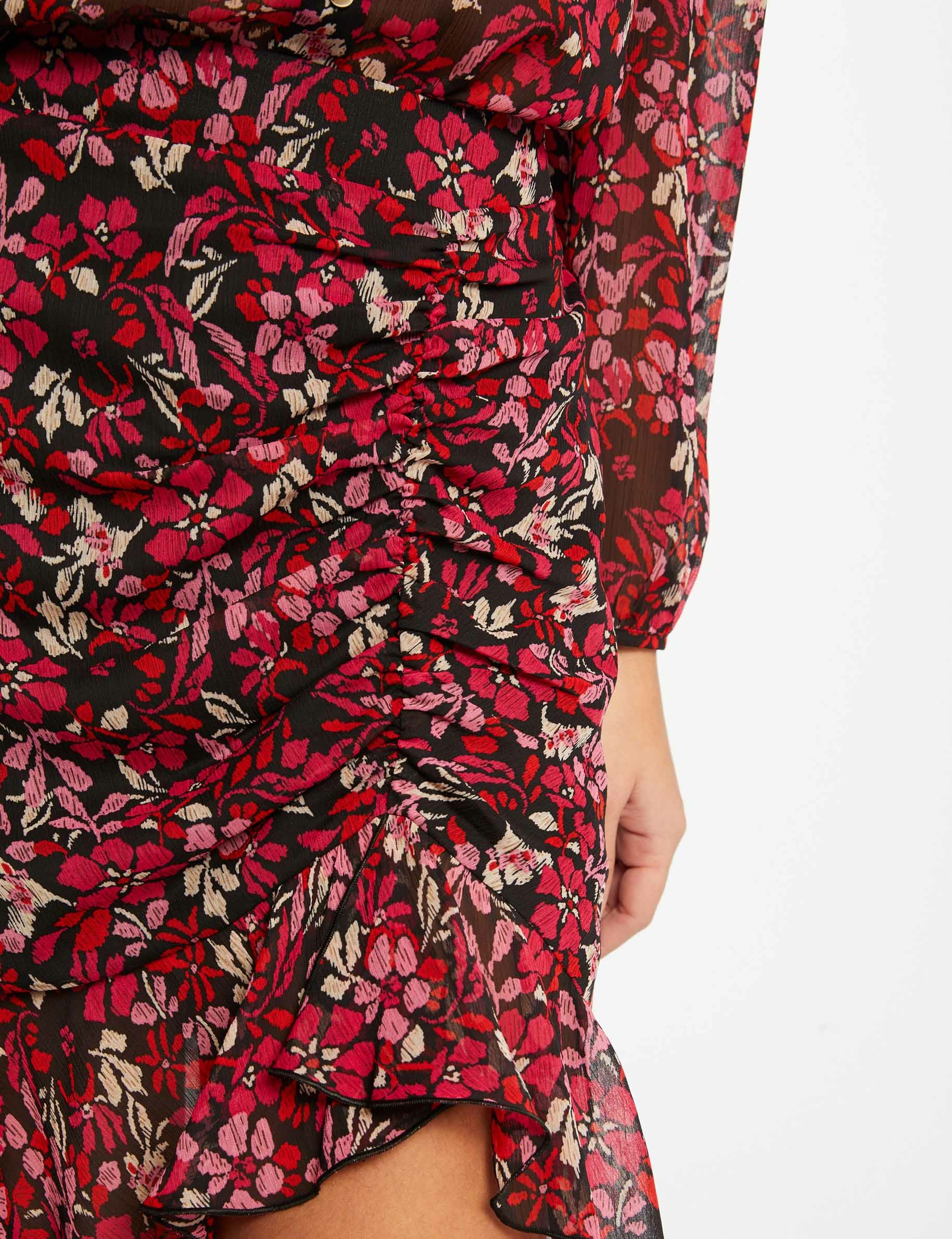 Falda recta fruncida estampada multicolor mujer Falda recta fruncida estampada multicolor mujer