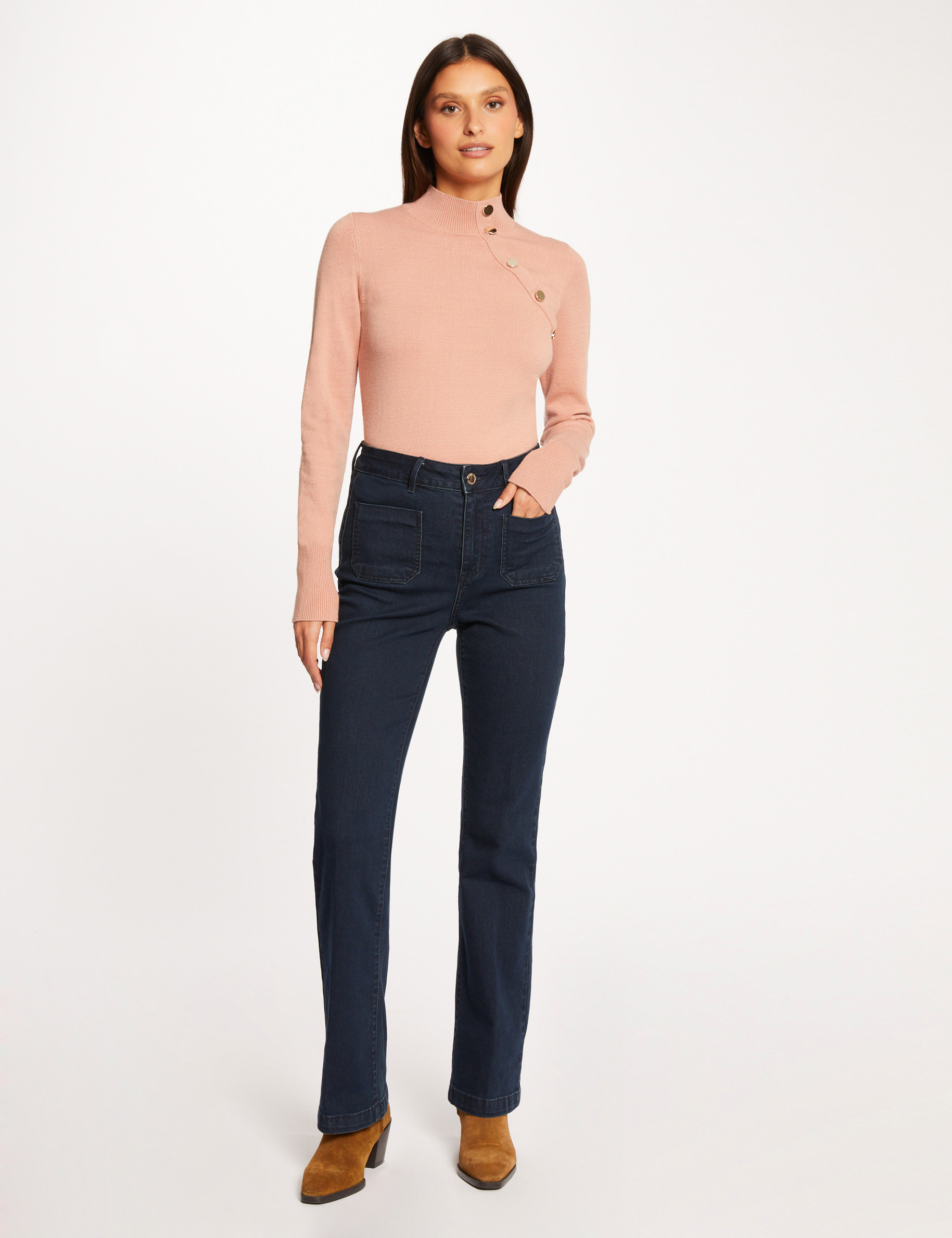 jersey manga larga botones decorativos rosa envejecido mujer Jersey manga larga botones decorativos rosa envejecido mujer