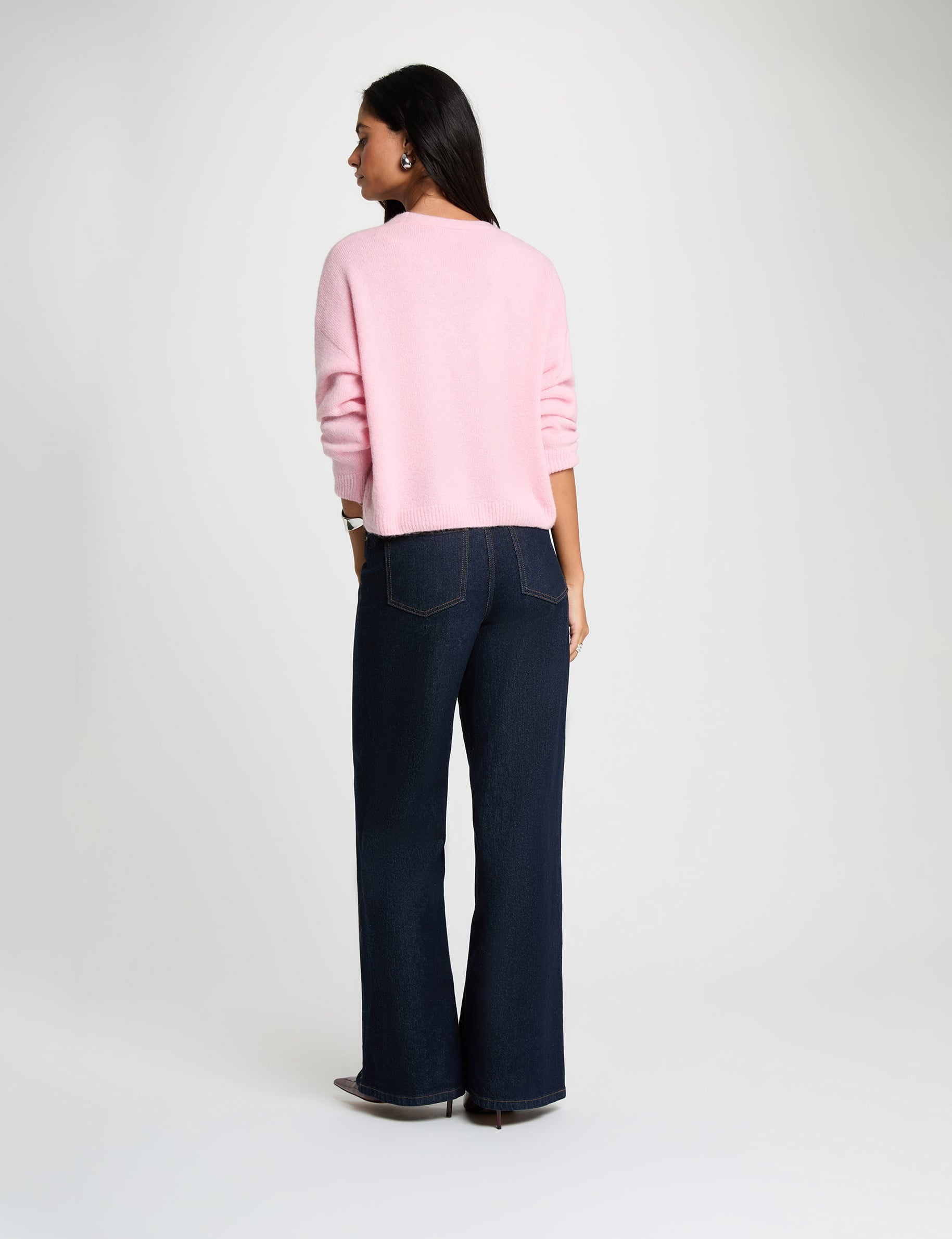 C&aacute;rdigan de punto con cuello en V rosa pastel mujer