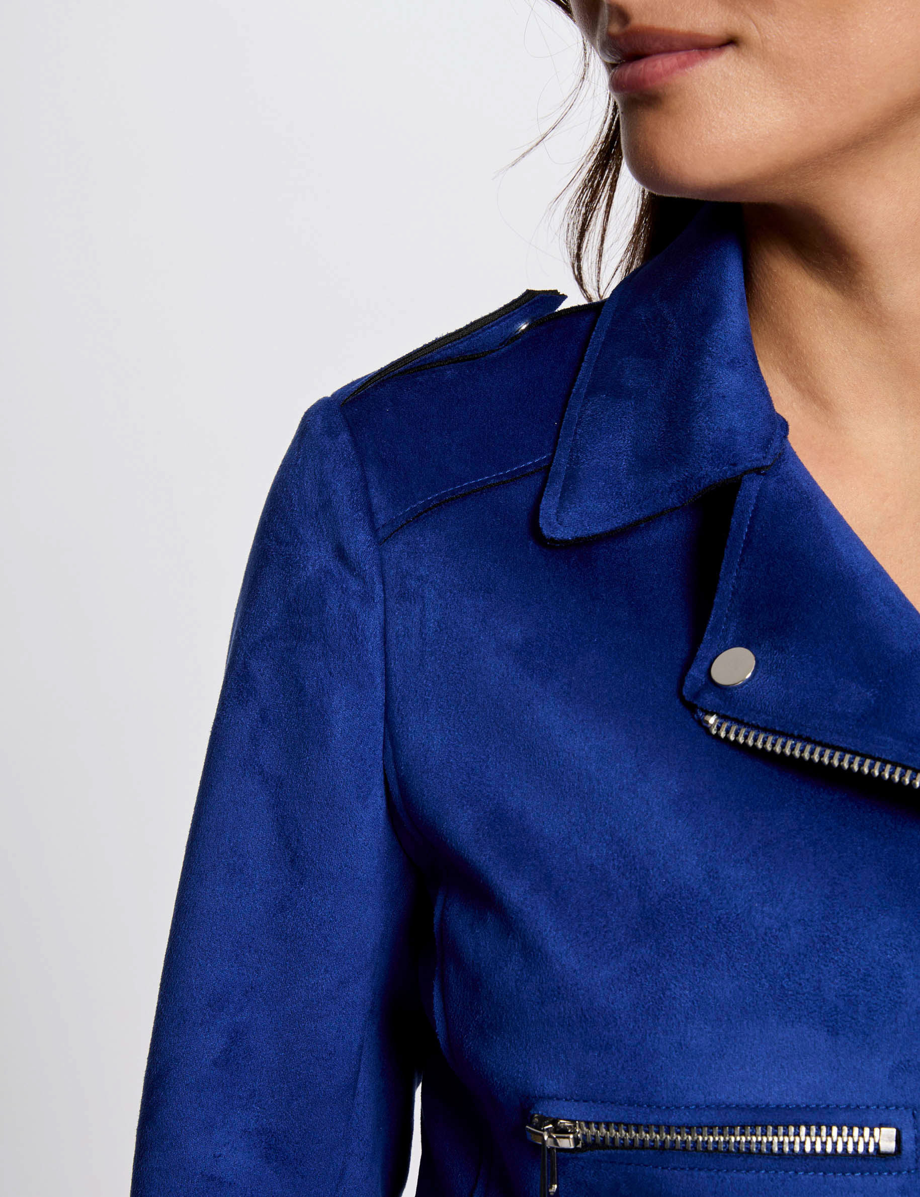 chaqueta corta antelina azul electrico mujer Chaqueta corta antelina azul eléctrico mujer