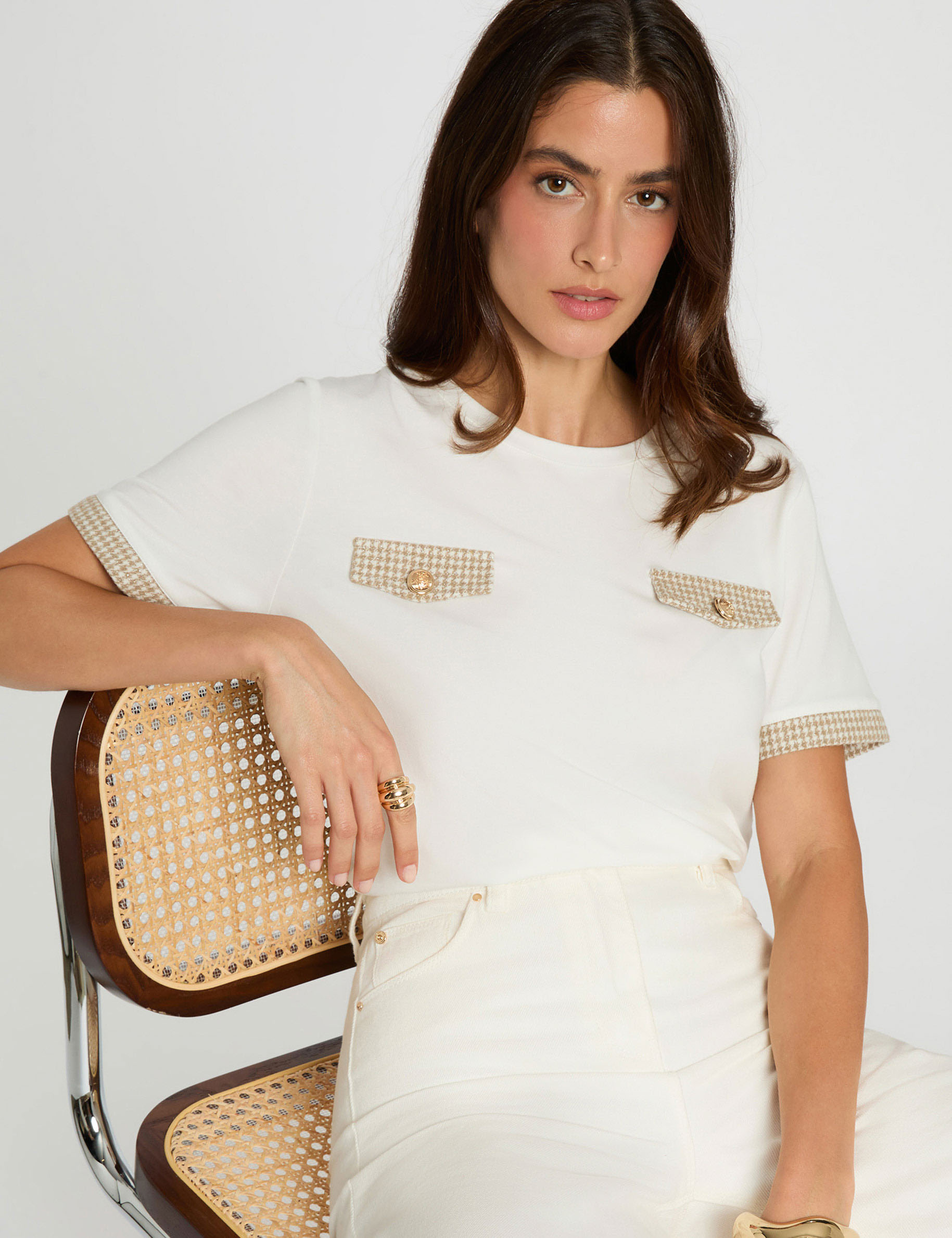 Camiseta corta cuello redondo blanco mujer