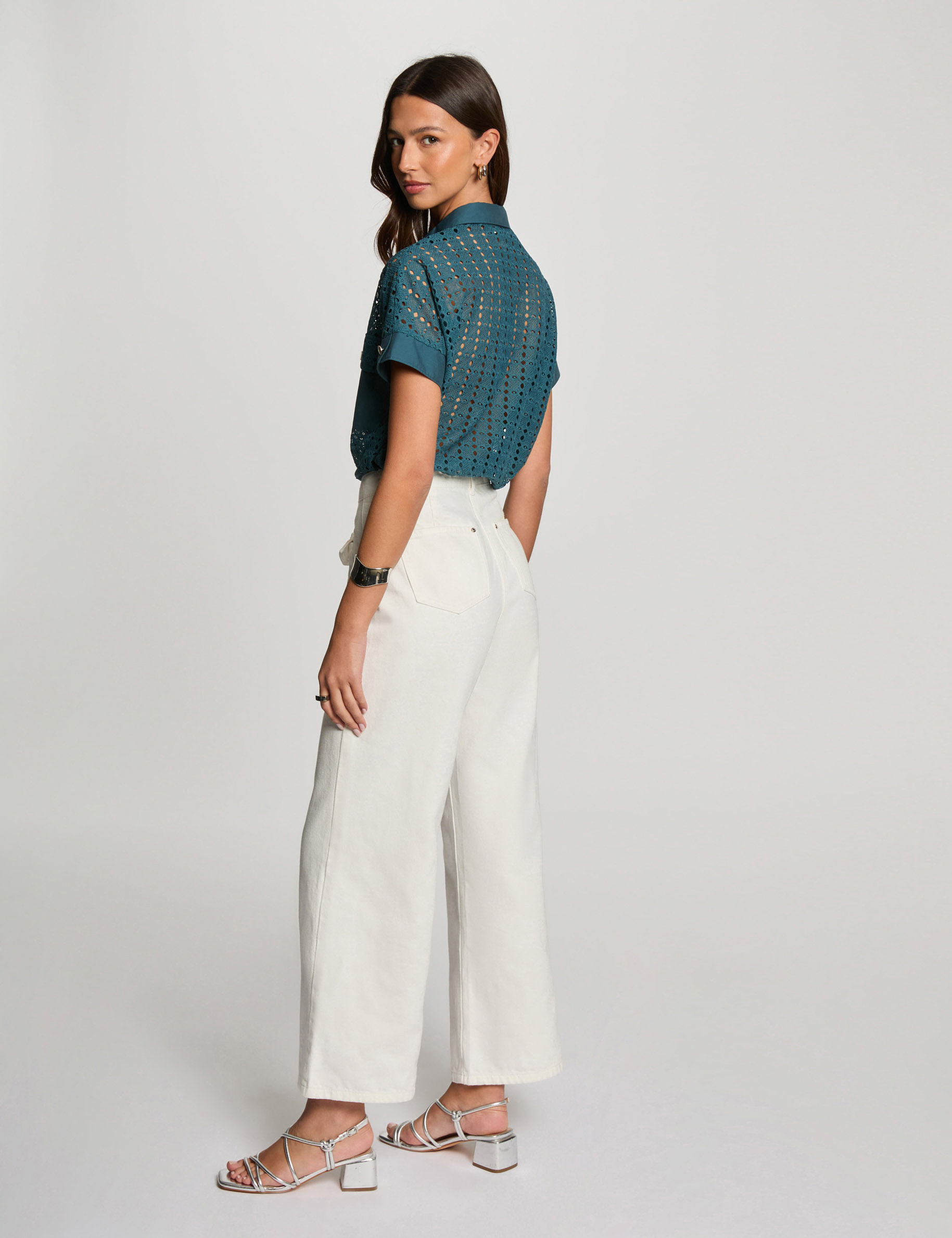 camisa manga corta azul petroleo mujer Camisa manga corta azul petróleo mujer