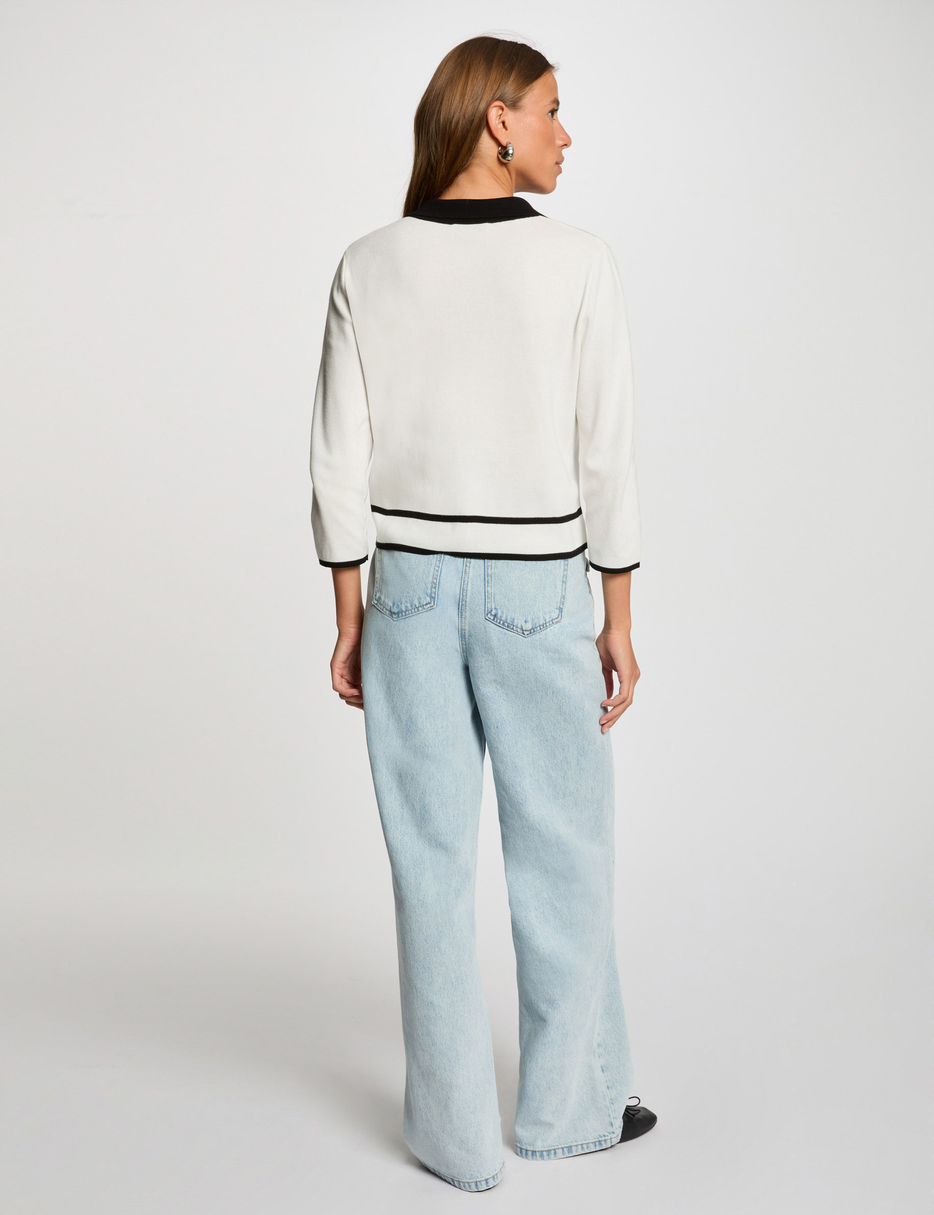 cardigan manga 34 blanco mujer Cárdigan manga 3/4 blanco mujer