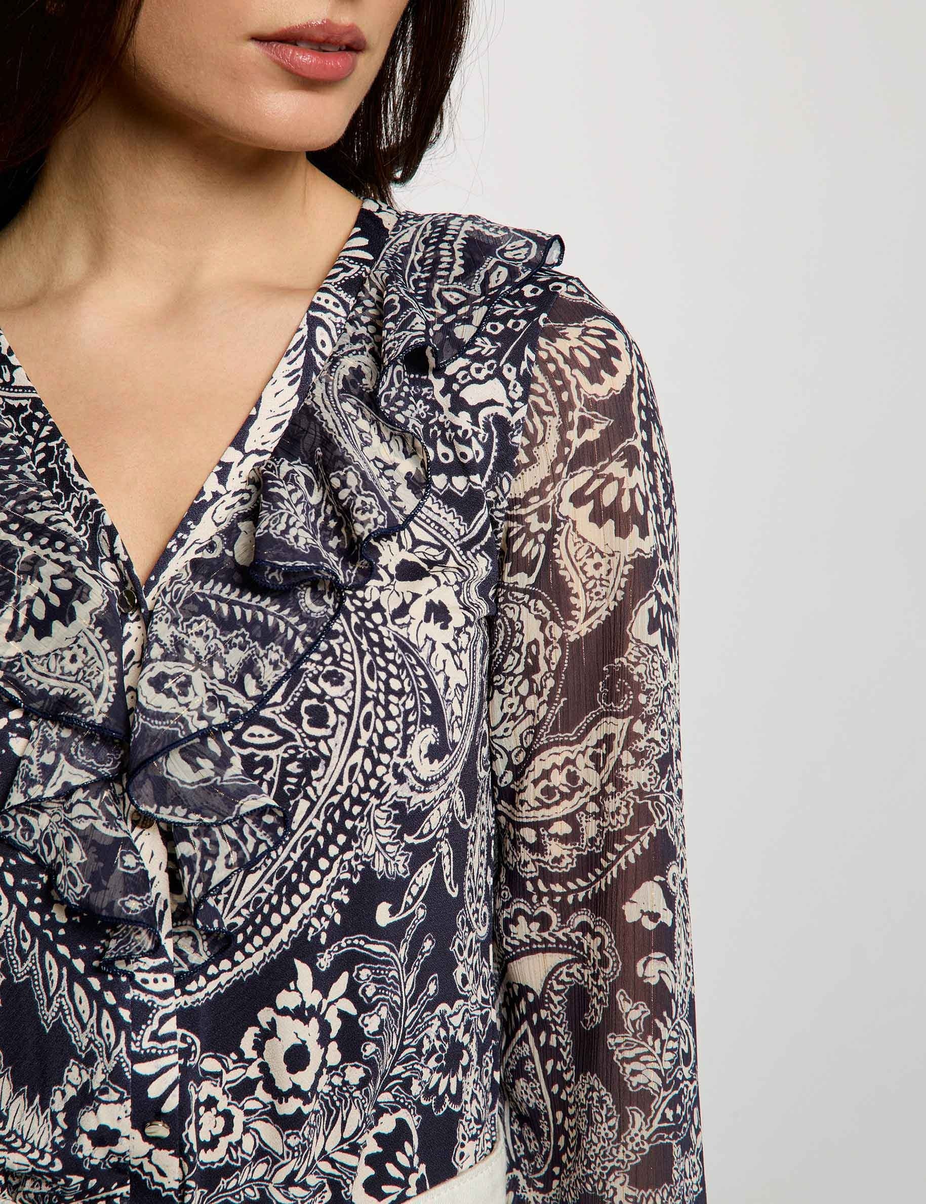 Blusa de gasa con cuello en v blanco mujer