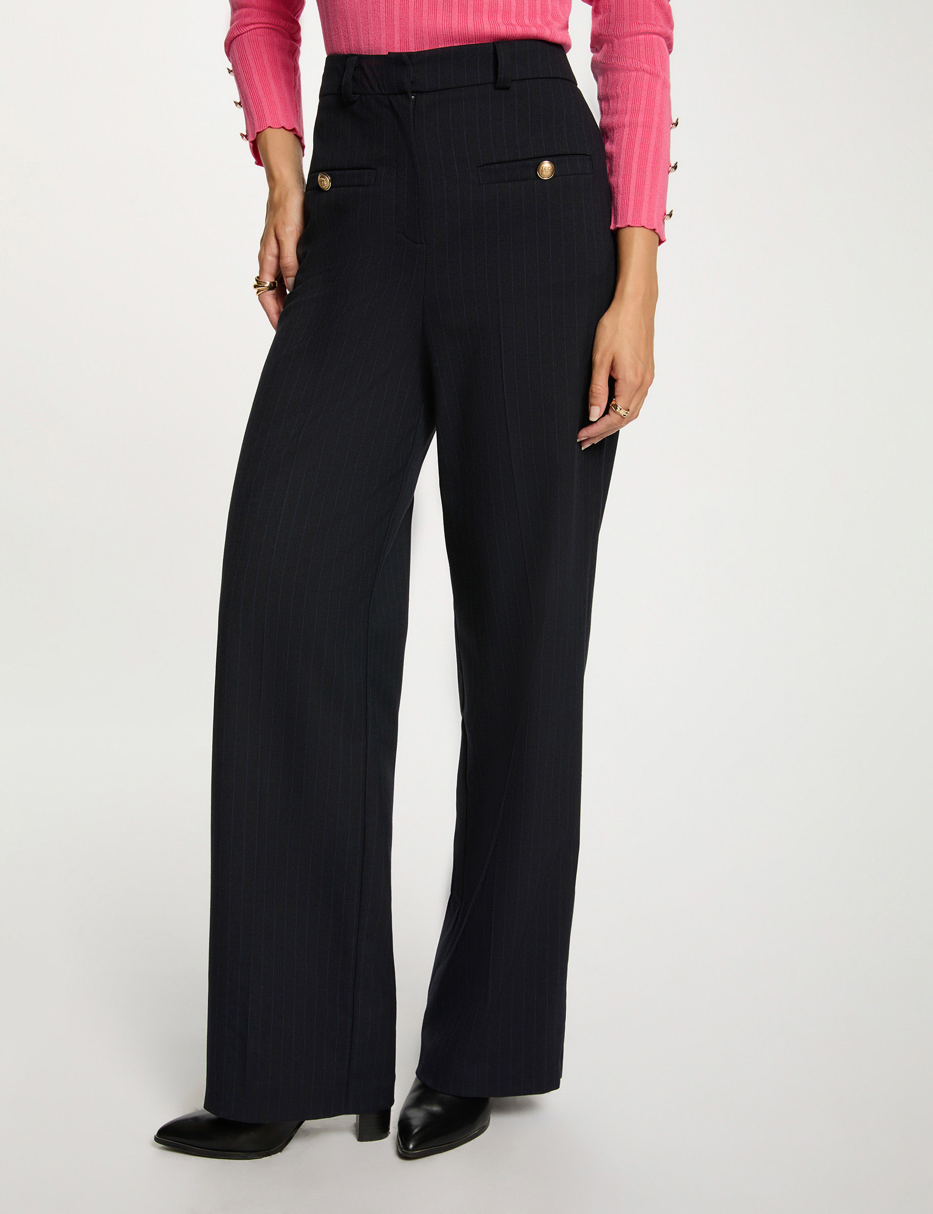 Pantal&oacute;n recto de tiro alto azul marino mujer