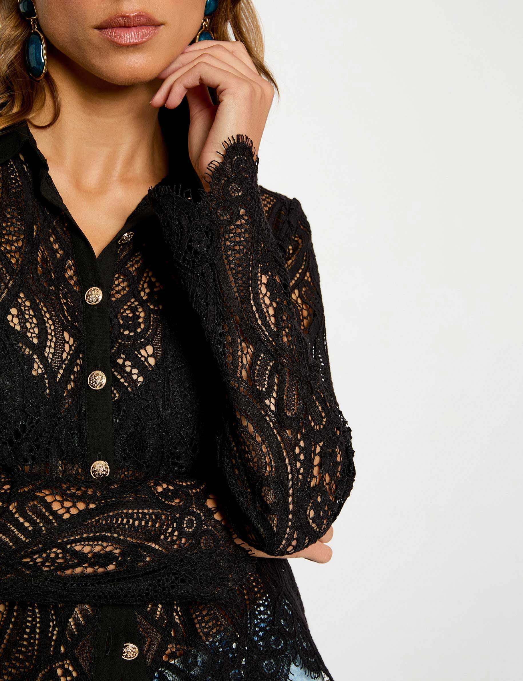 Camisa corta de encaje negro mujer
