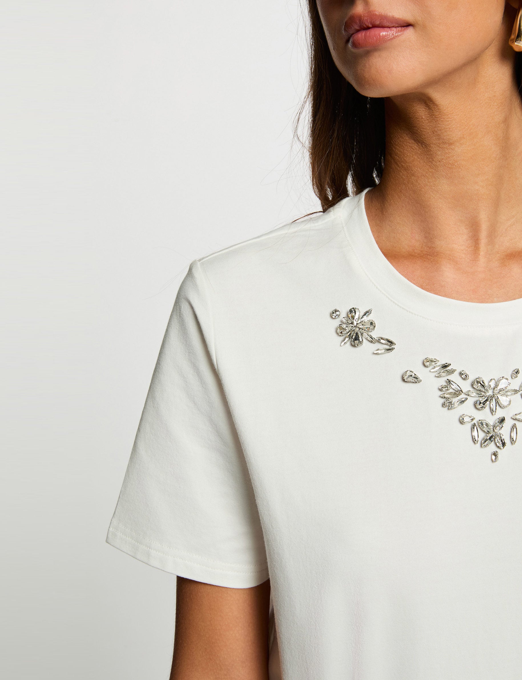 Camiseta de strass manga corta blanco mujer