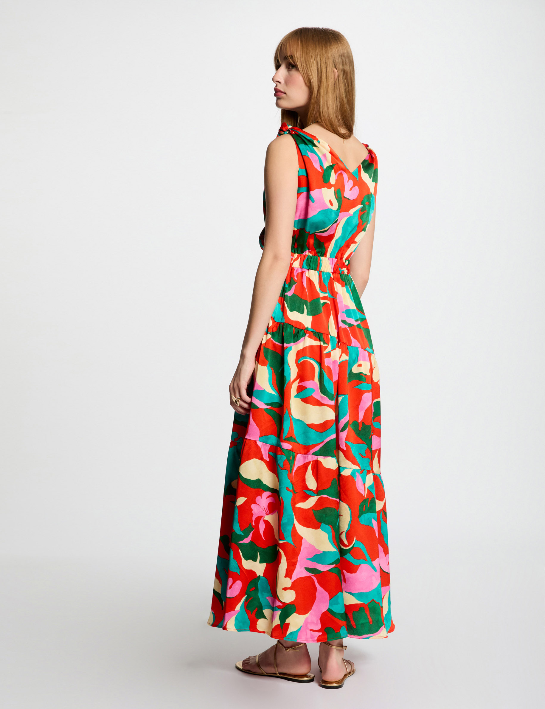 vestido largo recto estampado multicolor mujer Vestido largo recto estampado multicolor mujer