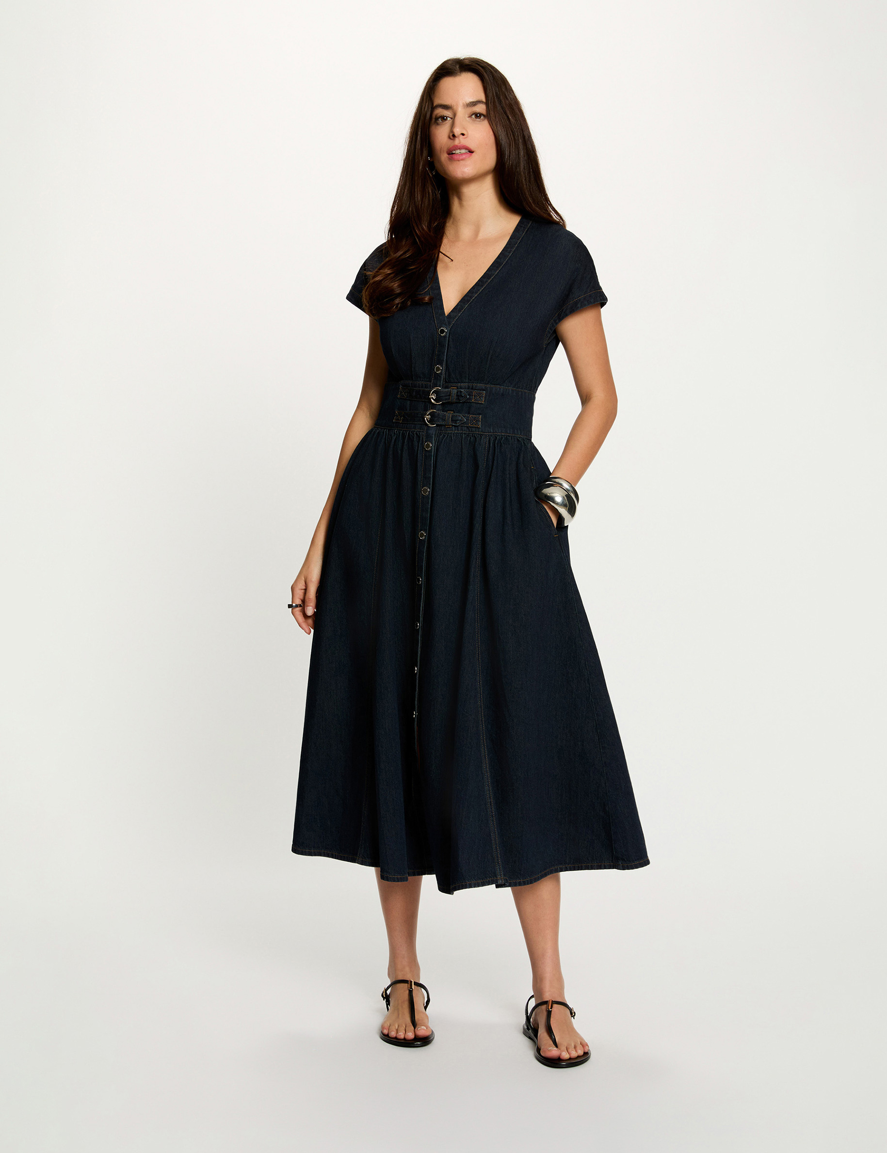 Vestido midi de mezclilla azul mujer