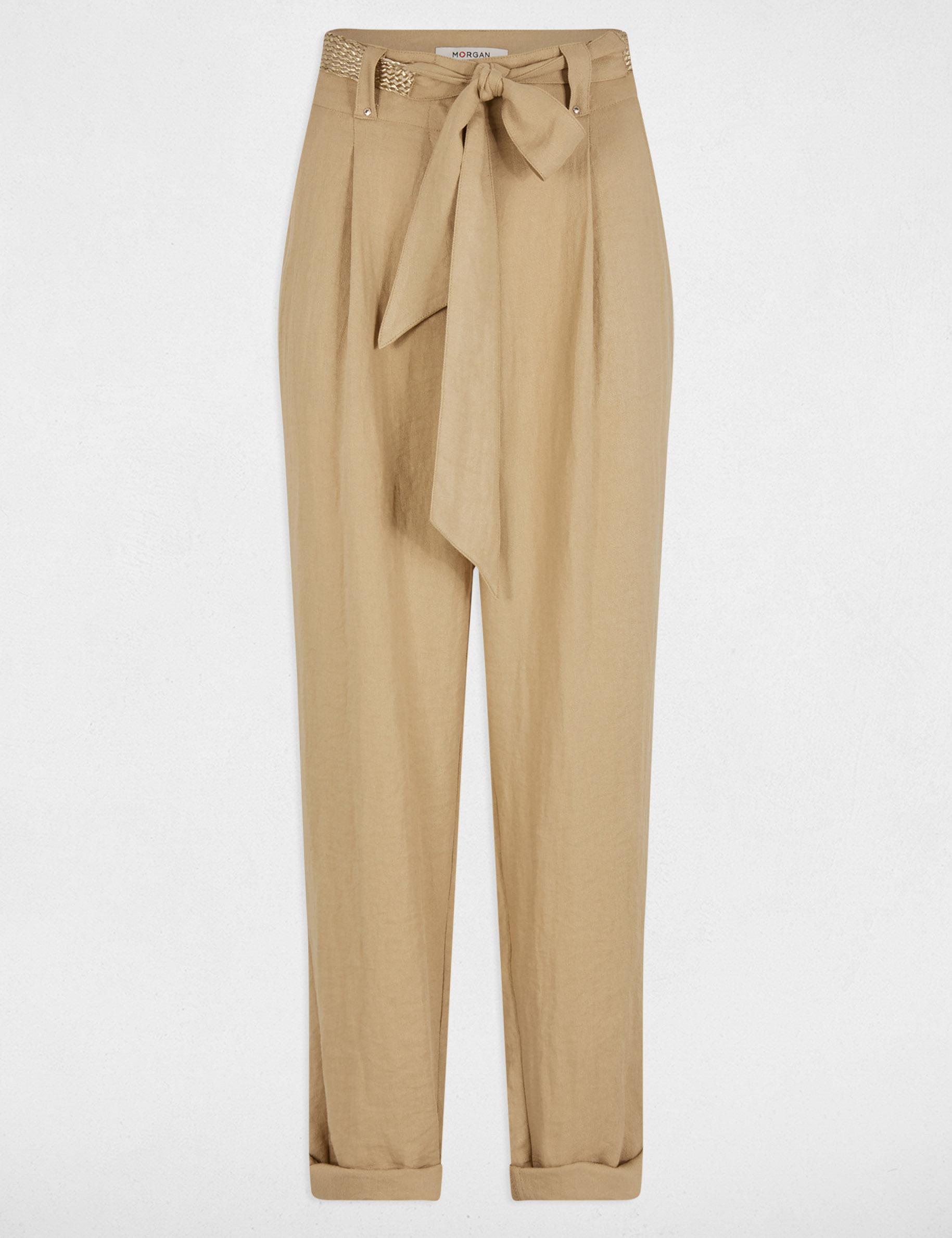 pantalon estrecho en pernera beige mujer Pantalón estrecho en pernera beige mujer
