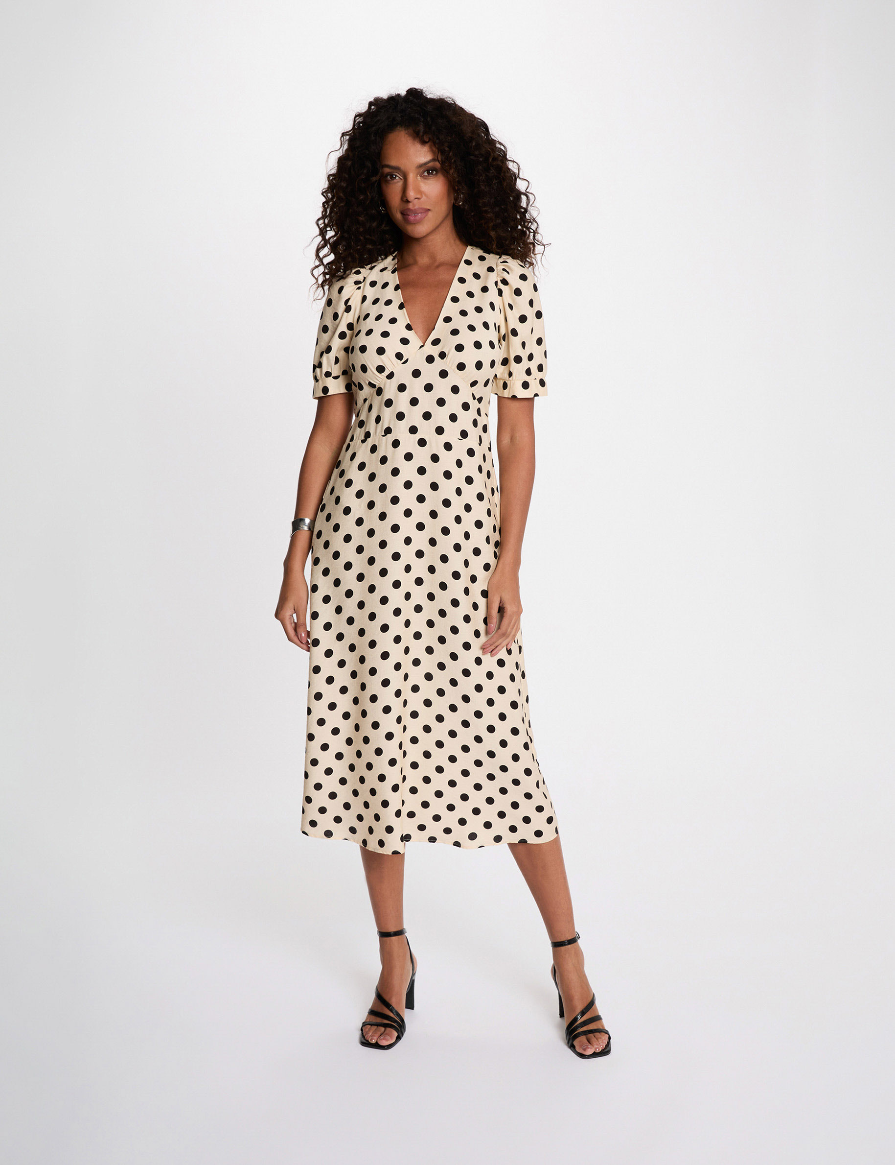 Vestido midi con mangas abullonadas multicolor mujer